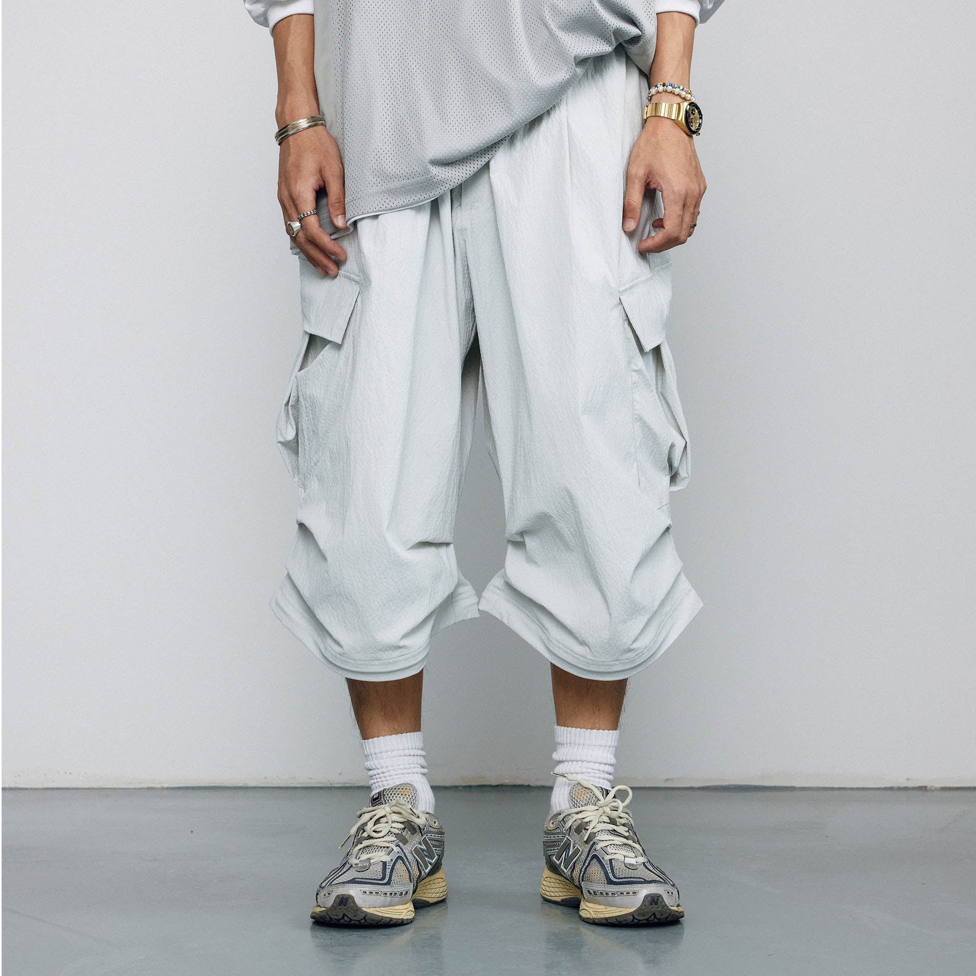 BANANA CLUB Crinkled Multi-Pocket Detachable Cargo Pants, premium urban and streetwear designers apparel on PROJECTISR.com, BANANA CLUB