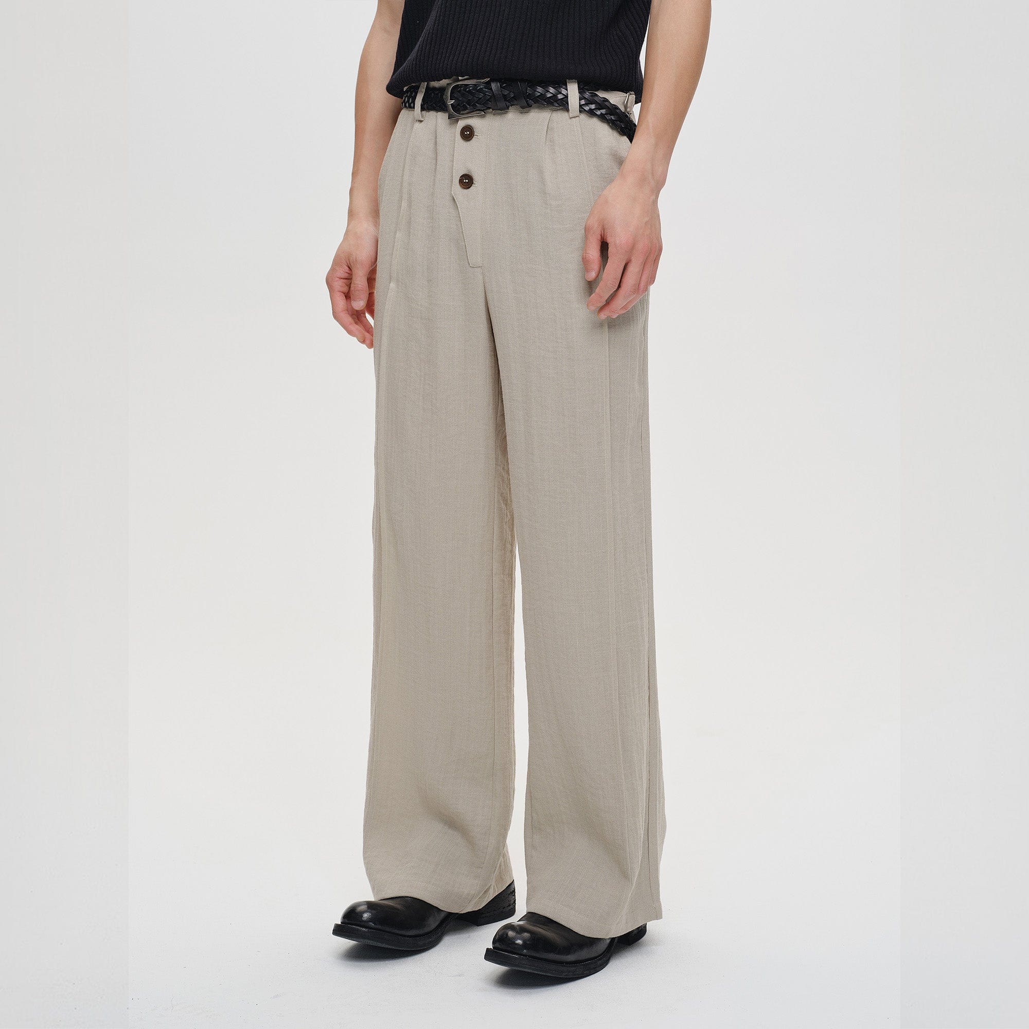 CATSSTAC Linen-Tencel Pleated Straight-Leg Trousers, premium urban and streetwear designers apparel on PROJECTISR.com, CATSSTAC