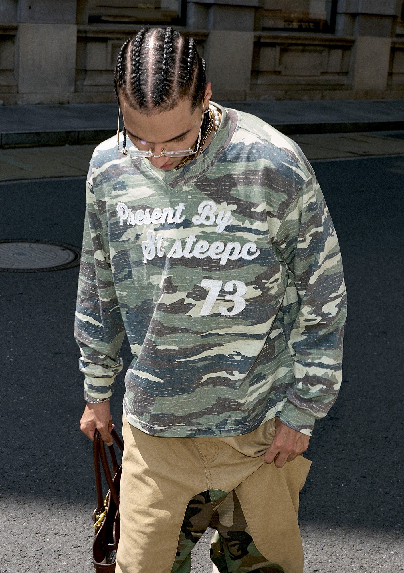 STEEPC No.73 Patch Washed Camo Long-Sleeve Tee, premium urban and streetwear designers apparel on PROJECTISR.com, STEEPC
