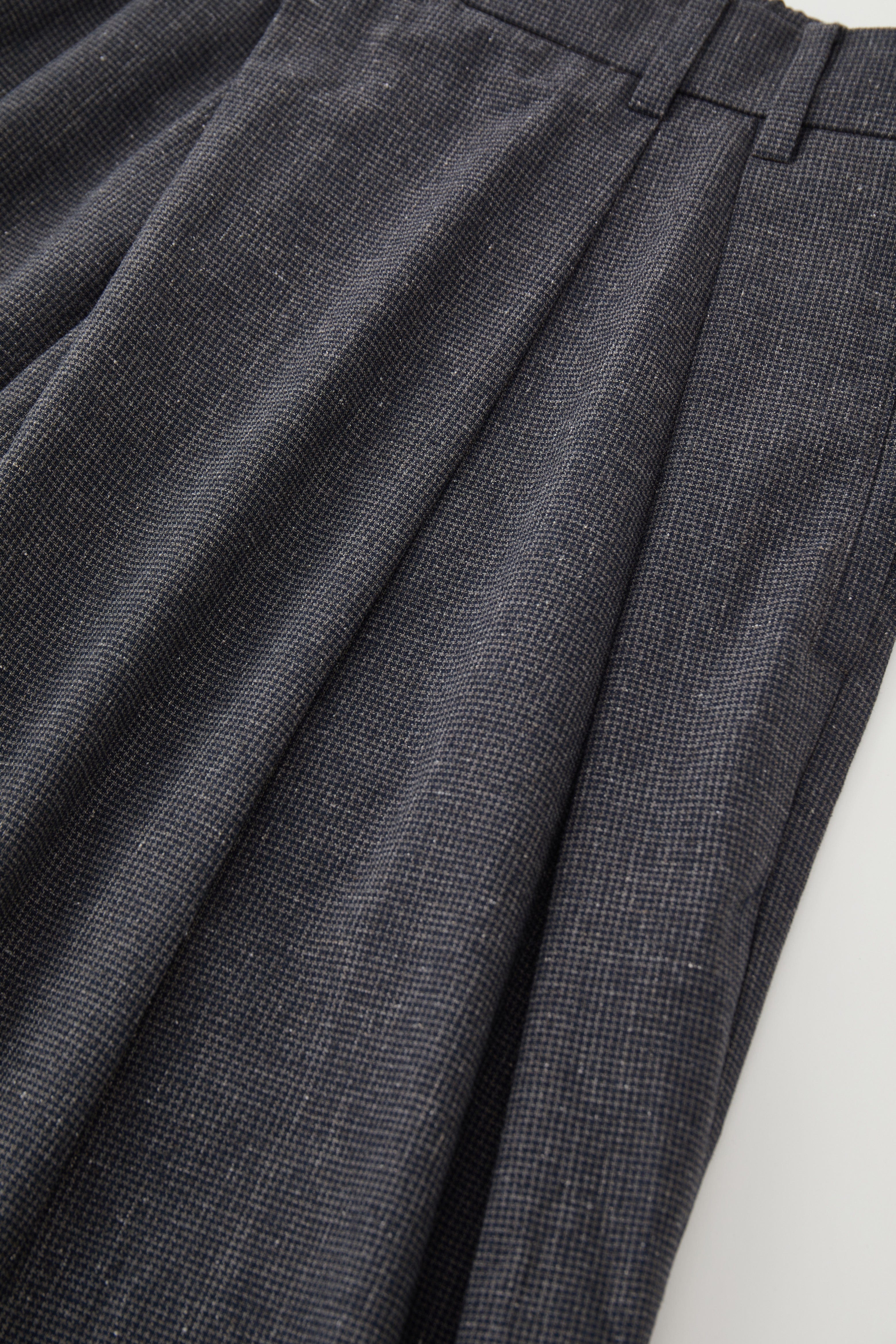 OPICLOTH Asymmetric Pleated Linen-Blend Micro Check Pants