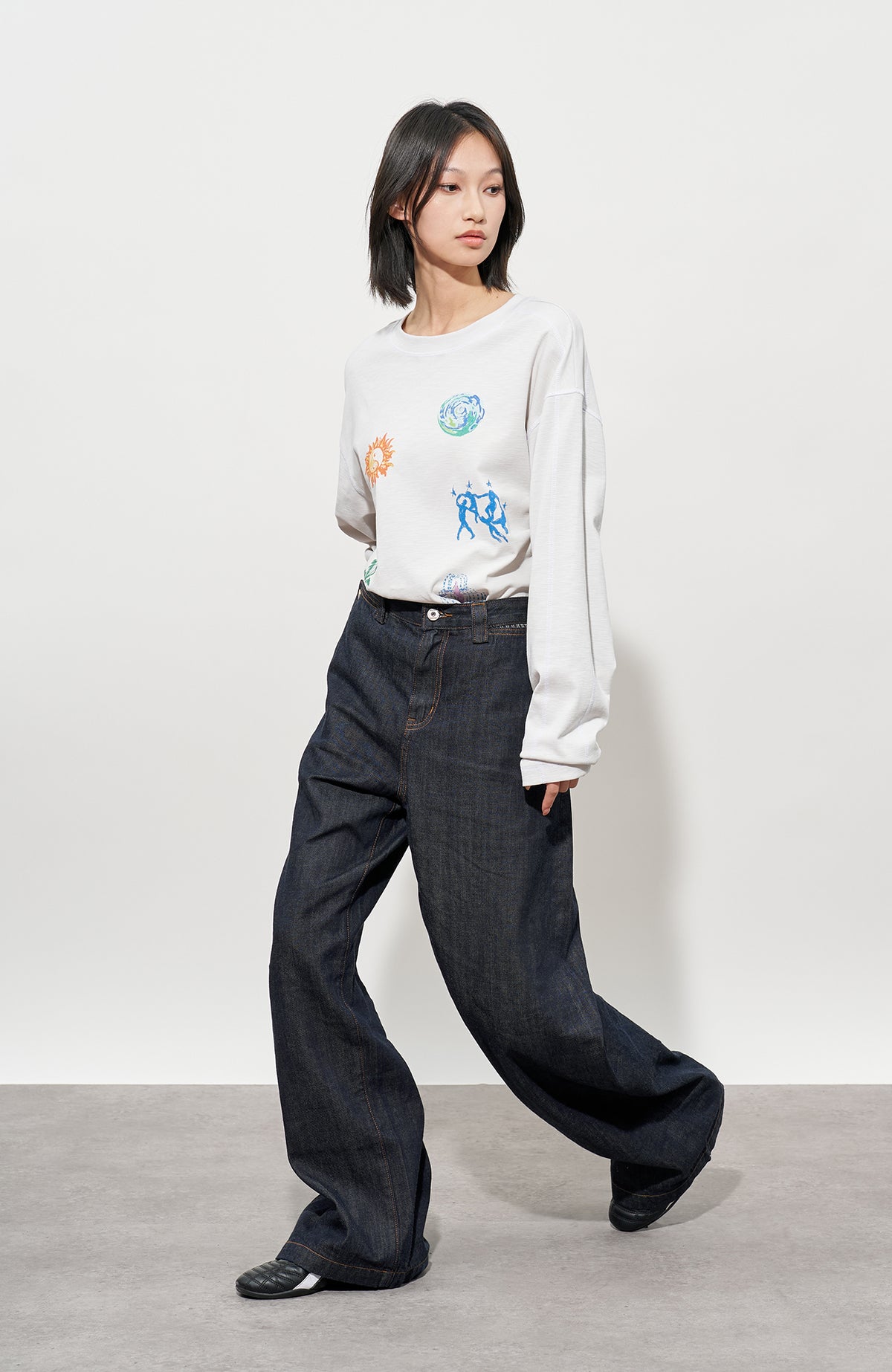 FMACM Plaid Spliced Raw-Hem Straight-Leg Jeans