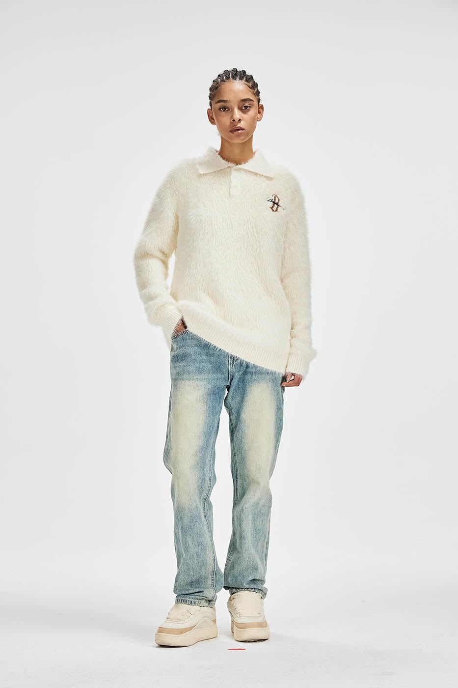 BONELESS Mohair Embroidered Logo Polo Sweater, premium urban and streetwear designers apparel on PROJECTISR.com, BONELESS