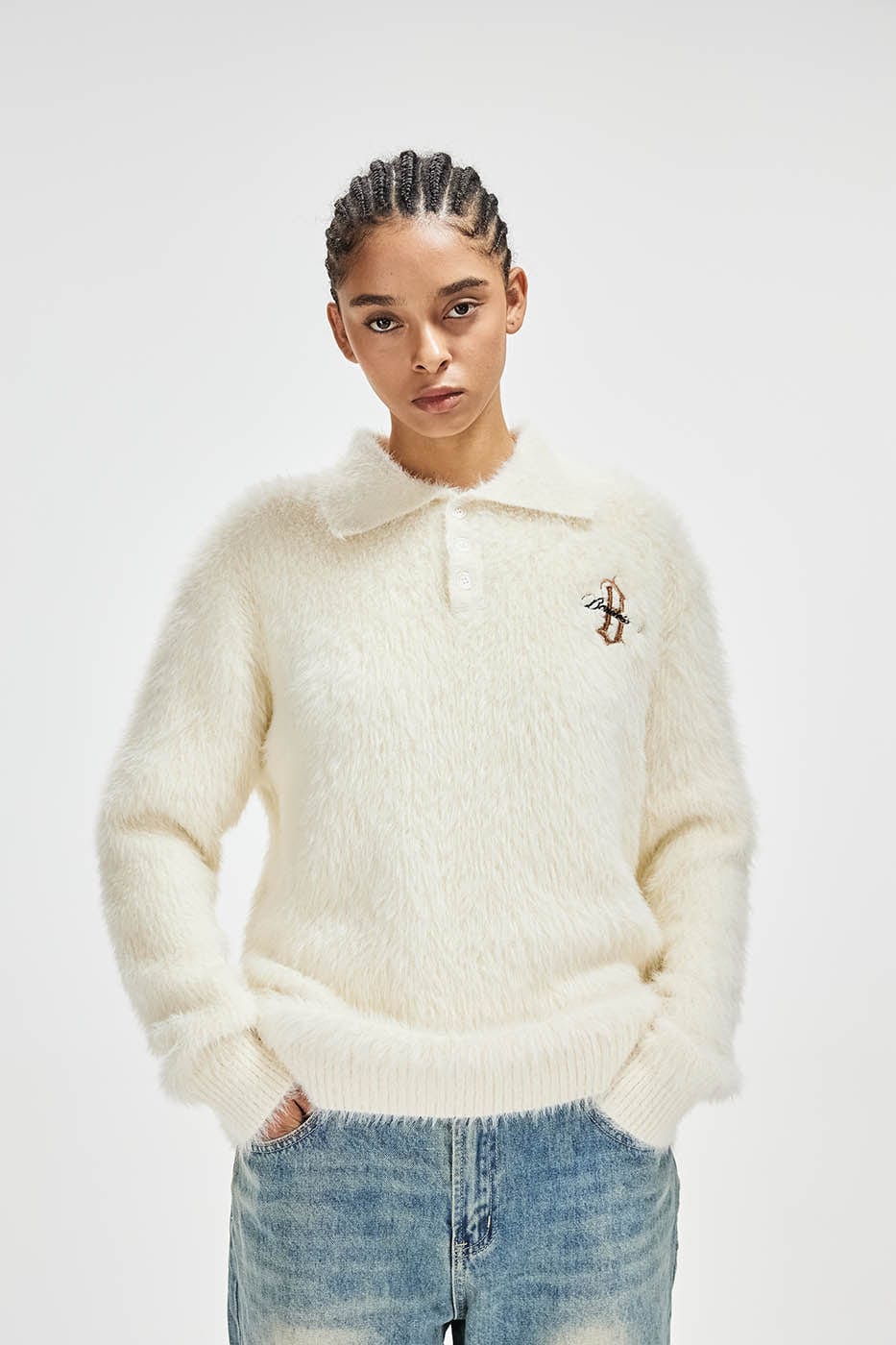 BONELESS Mohair Embroidered Logo Polo Sweater, premium urban and streetwear designers apparel on PROJECTISR.com, BONELESS
