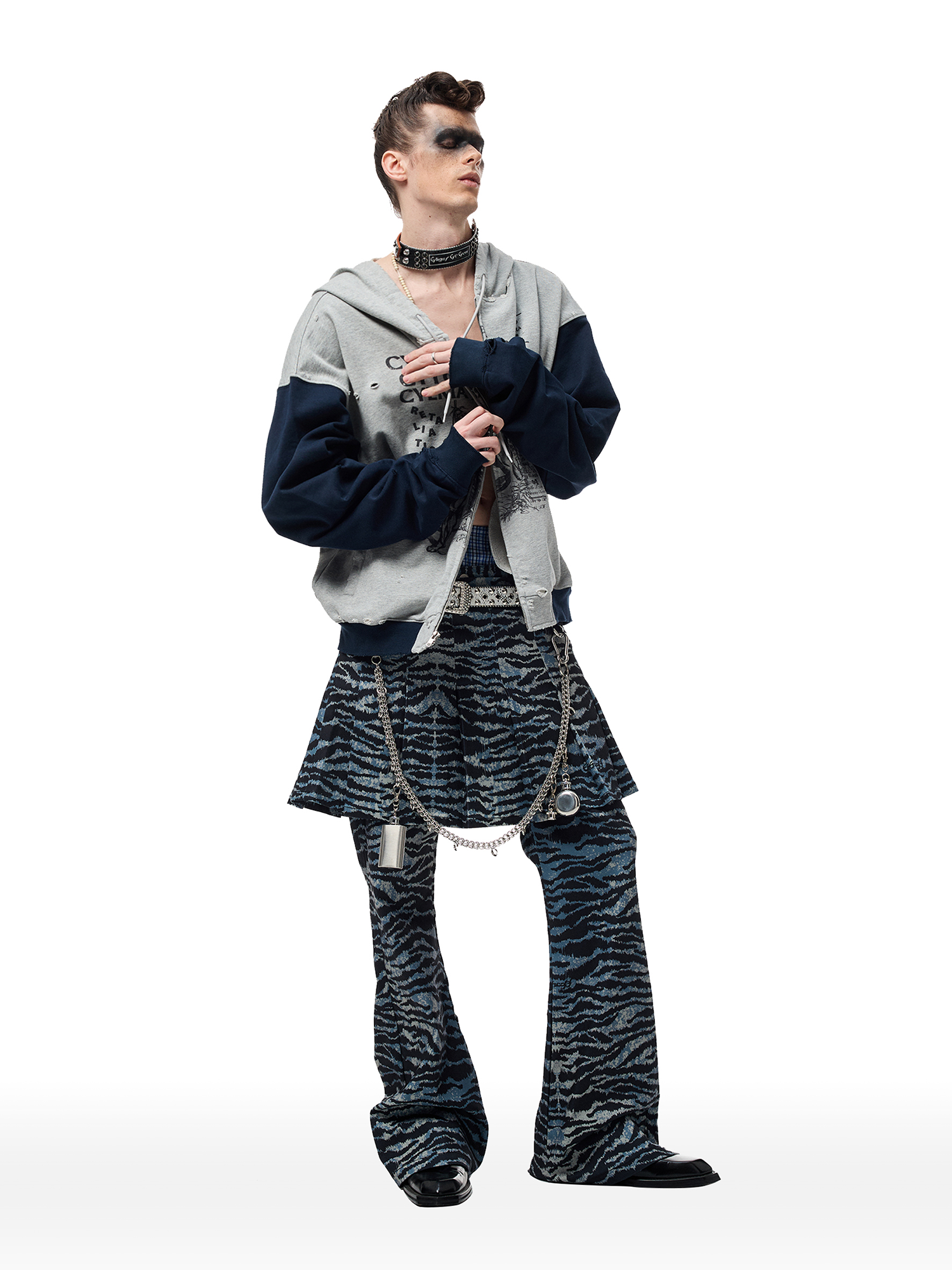 CYCYCY Punk Tiger-Stripe Detachable Pleated Flared Pants