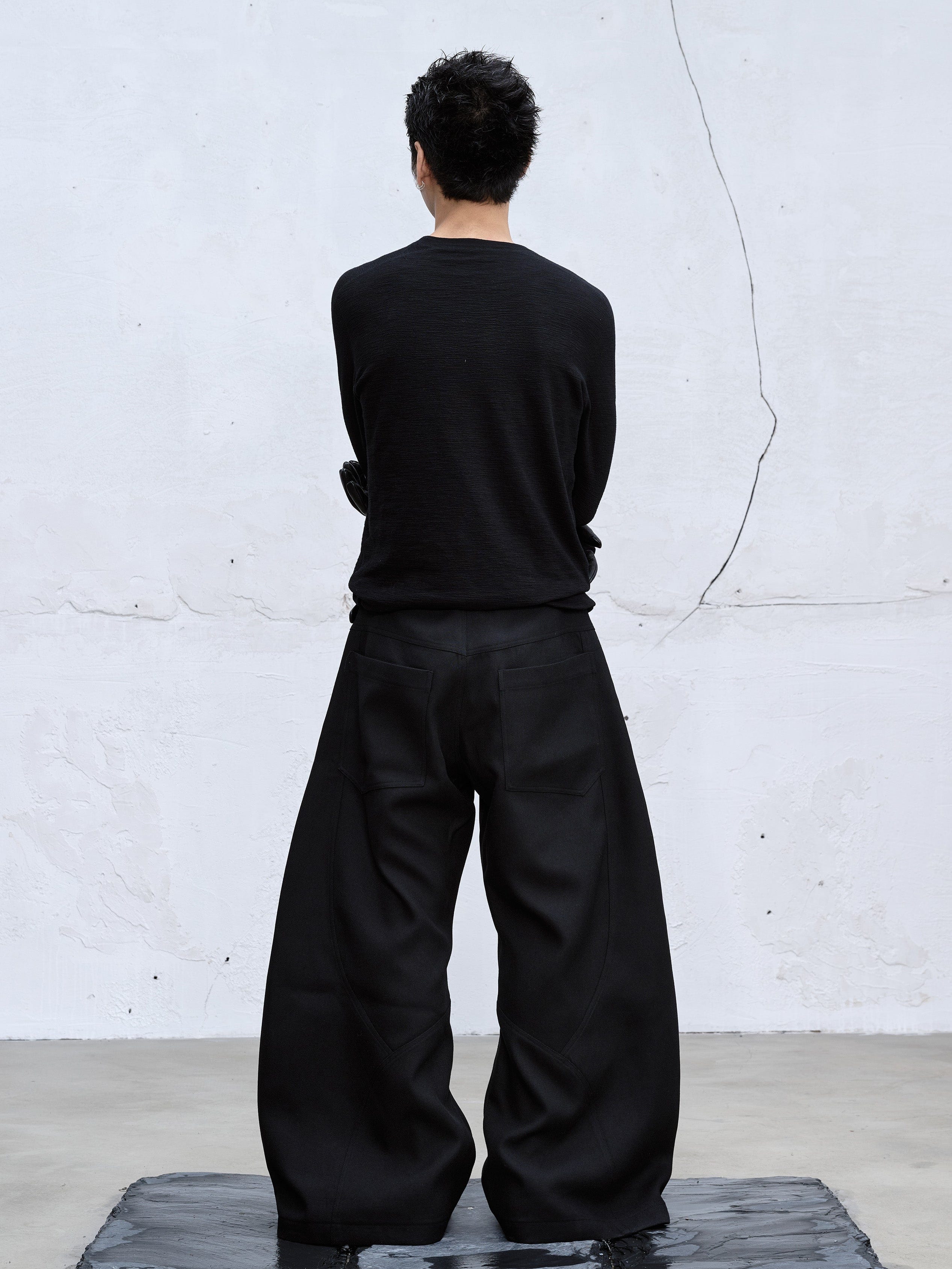 CATSSTAC Curved Draped Wide-Leg Trousers, premium urban and streetwear designers apparel on PROJECTISR.com, CATSSTAC