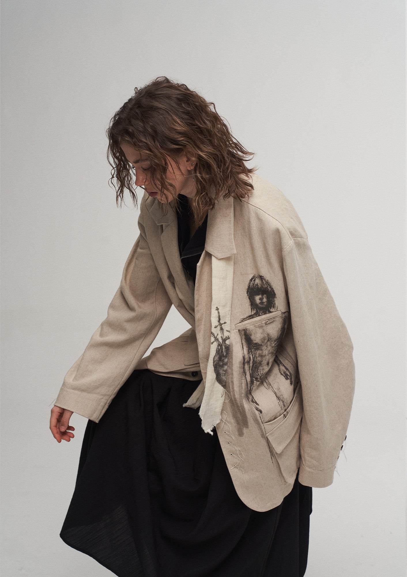 ILNya Nieternite Nifutur Ink Portrait Cotton-Linen Jacket, premium urban and streetwear designers apparel on PROJECTISR.com, ILNya Nieternite Nifutur