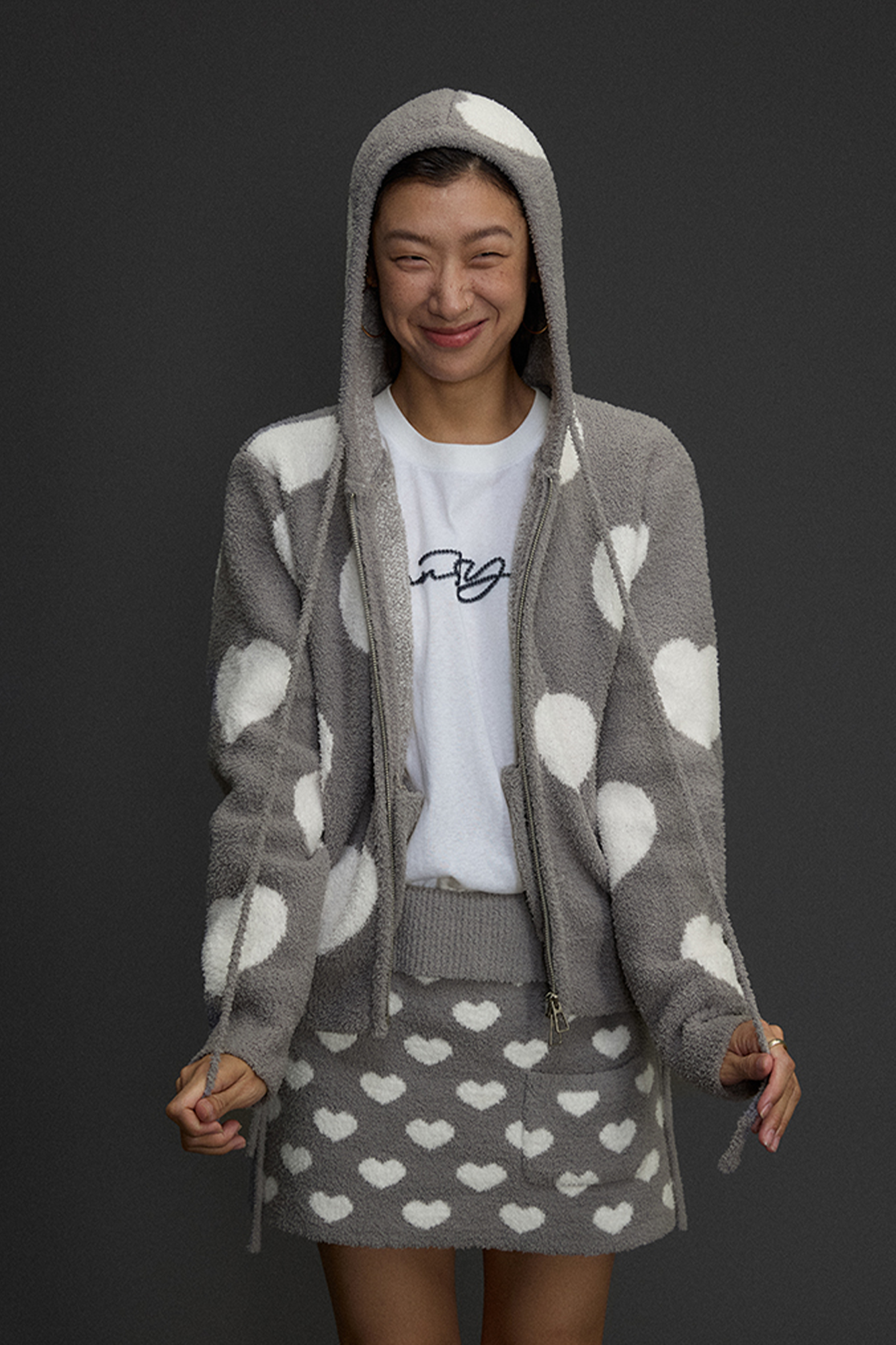NIANJIUYIKOUER Fuzzy Heart Jacquard Zip-Up Hoodie Cardigan, premium urban and streetwear designers apparel on PROJECTISR.com, NIANJIUYIKOUER