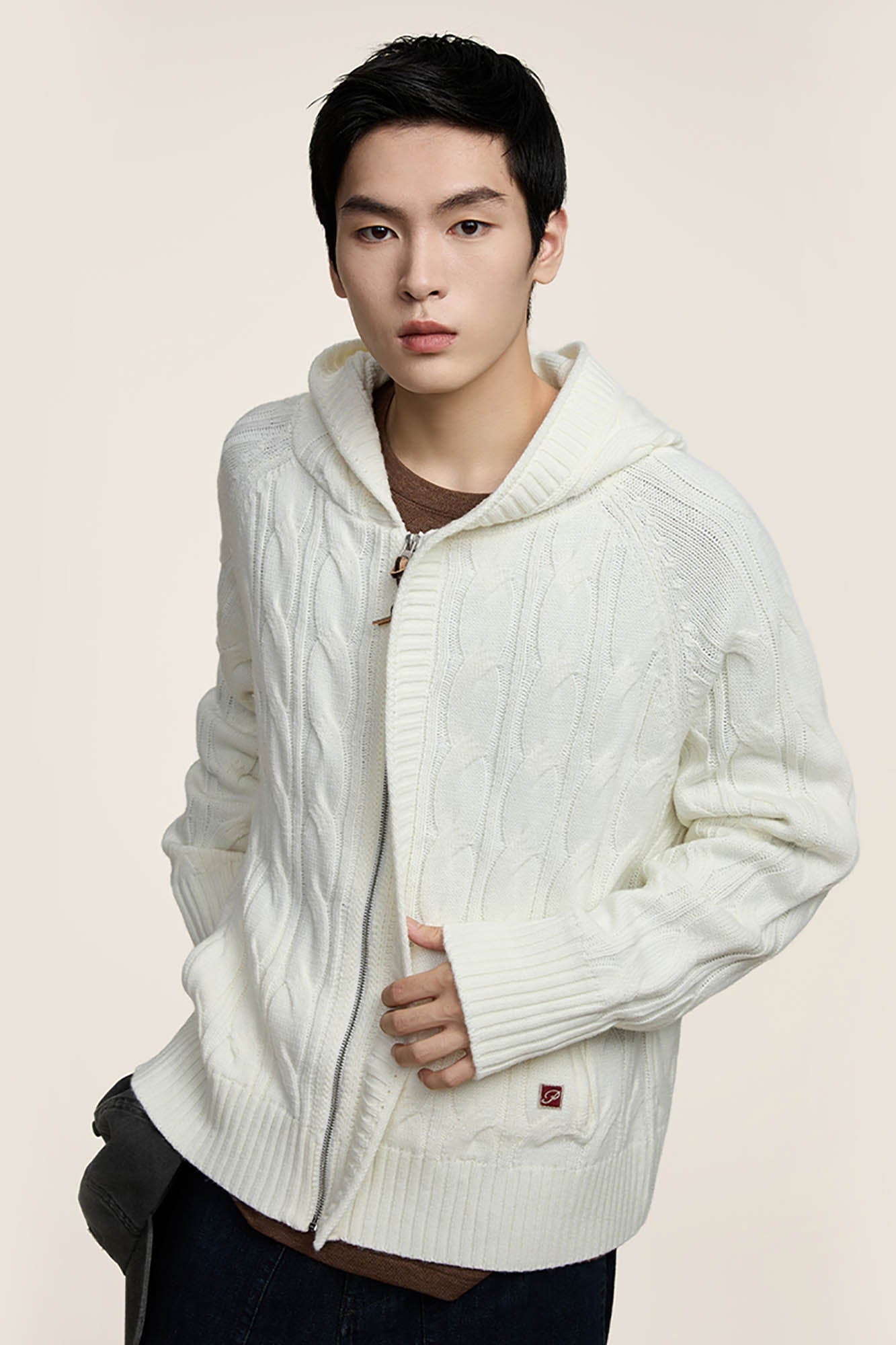 OPICLOTH Cable-Knit Zip-Up Hooded Cardigan, premium urban and streetwear designers apparel on PROJECTISR.com, OPICLOTH