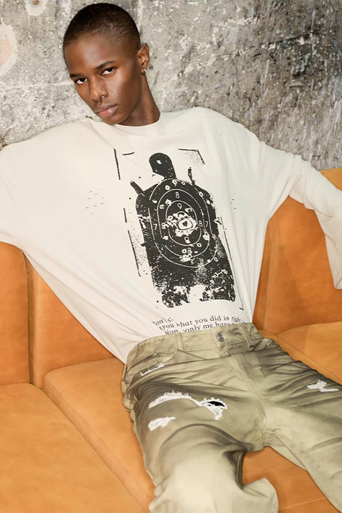 TRIANGLE PROJECT Distressed Target Graphic Long-Sleeve Tee, premium urban and streetwear designers apparel on PROJECTISR.com, TRIANGLE PROJECT