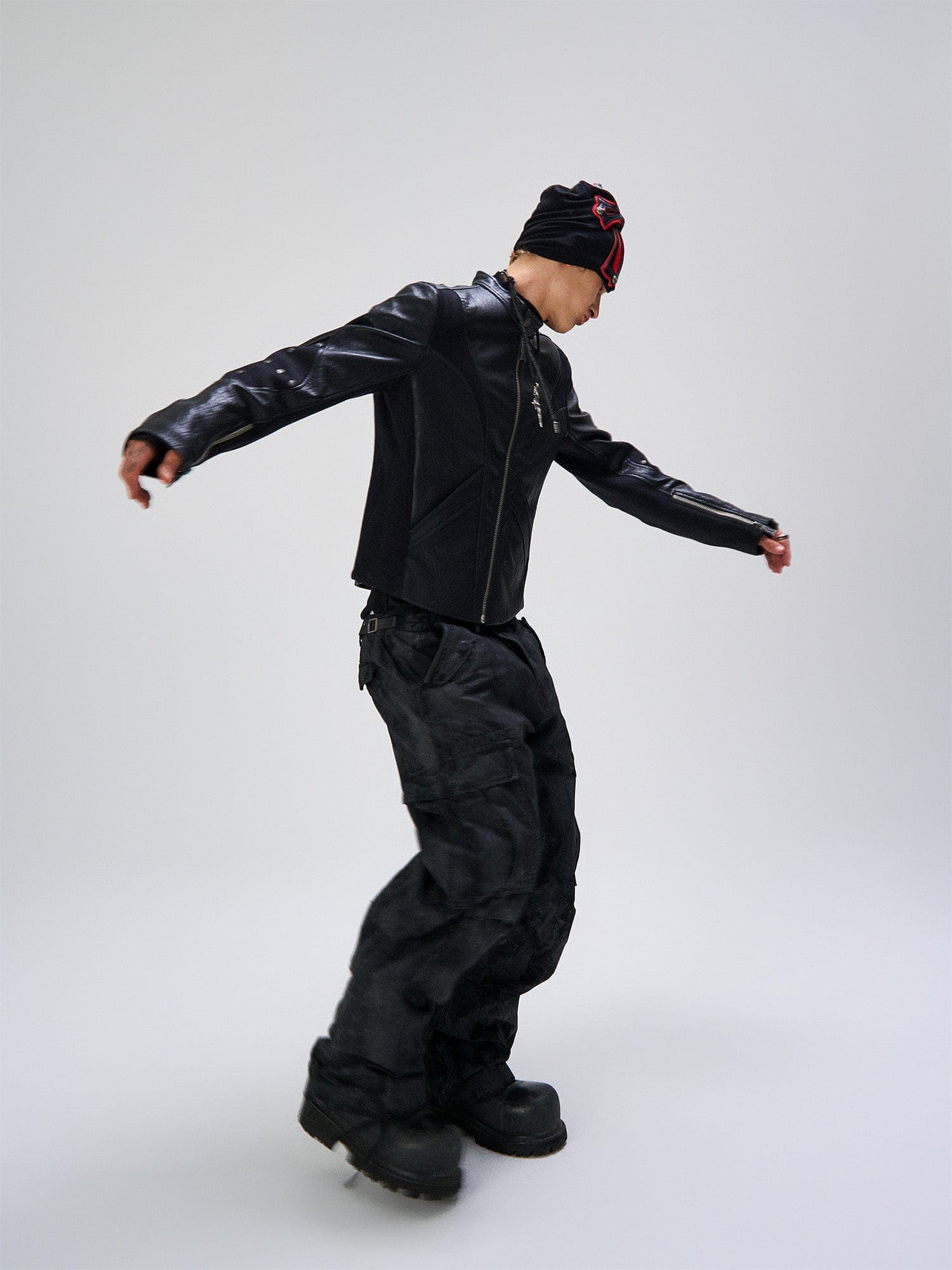 FLYERRER Structured Panel Faux Leather Biker Jacket, premium urban and streetwear designers apparel on PROJECTISR.com, FLYERRER