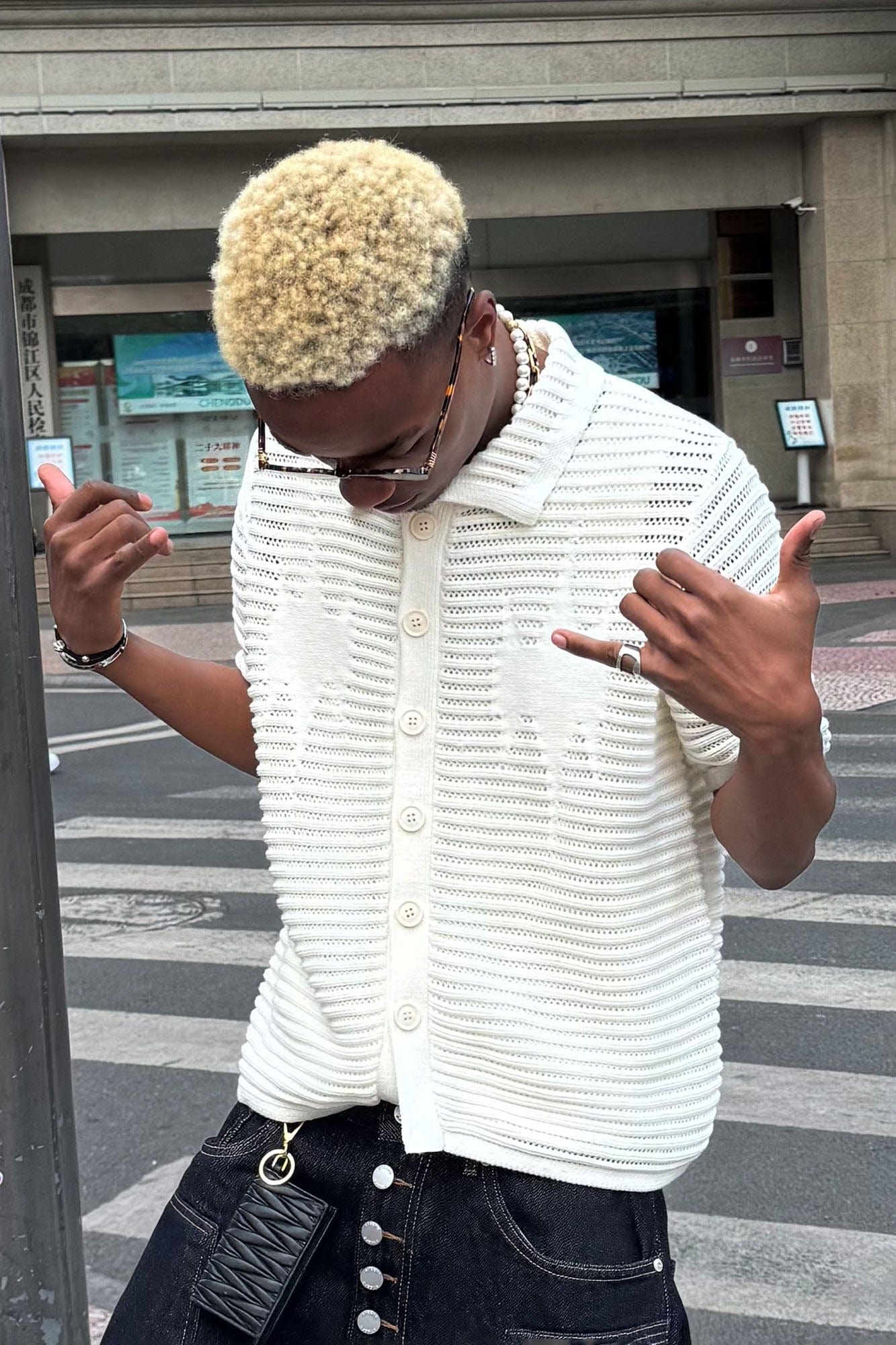 STEEPC Hollow-Out Knit Polo Half Shirt, premium urban and streetwear designers apparel on PROJECTISR.com, STEEPC