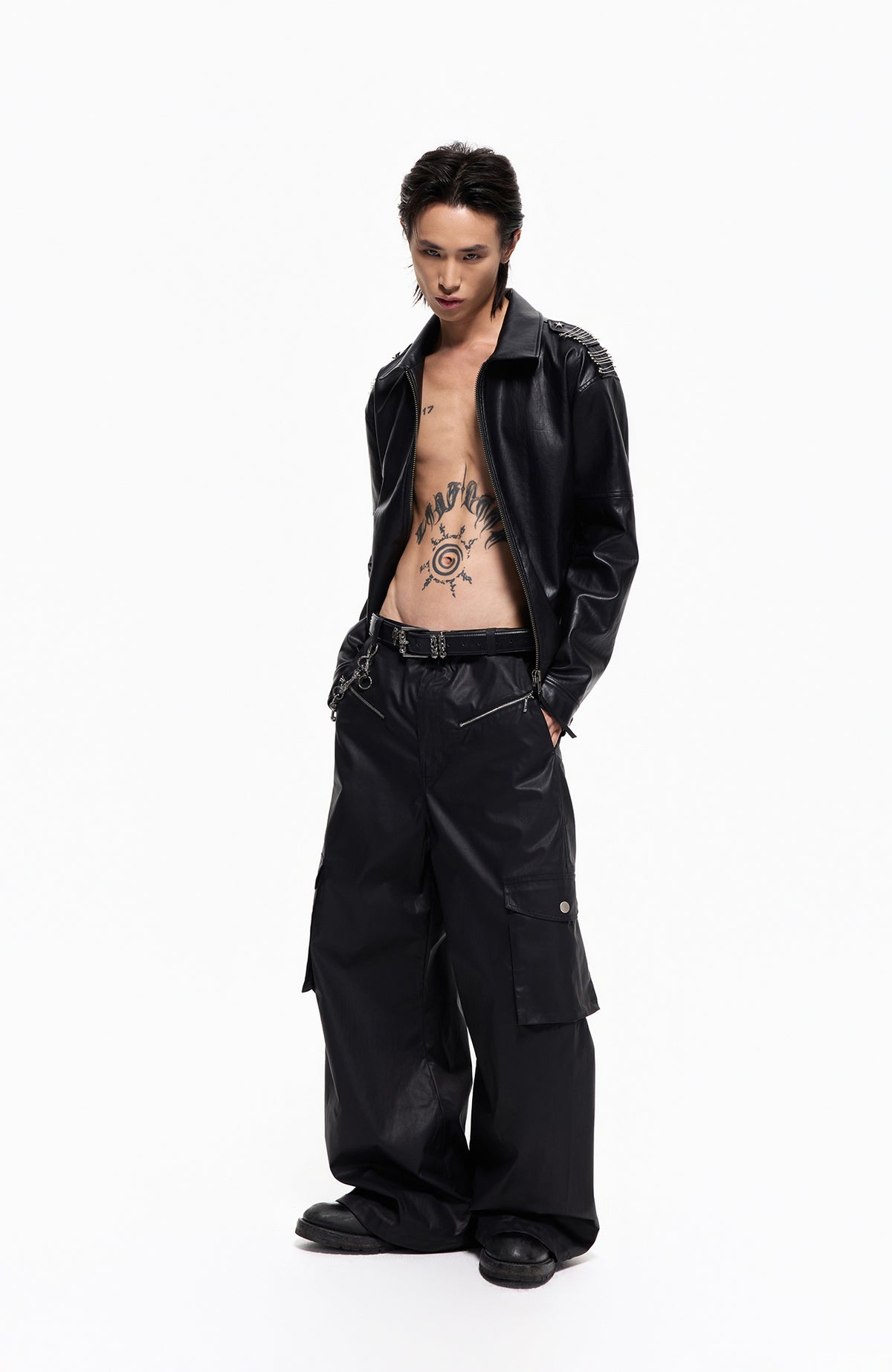 2000RSK Pin-Shoulder Faux Leather Biker Jacket