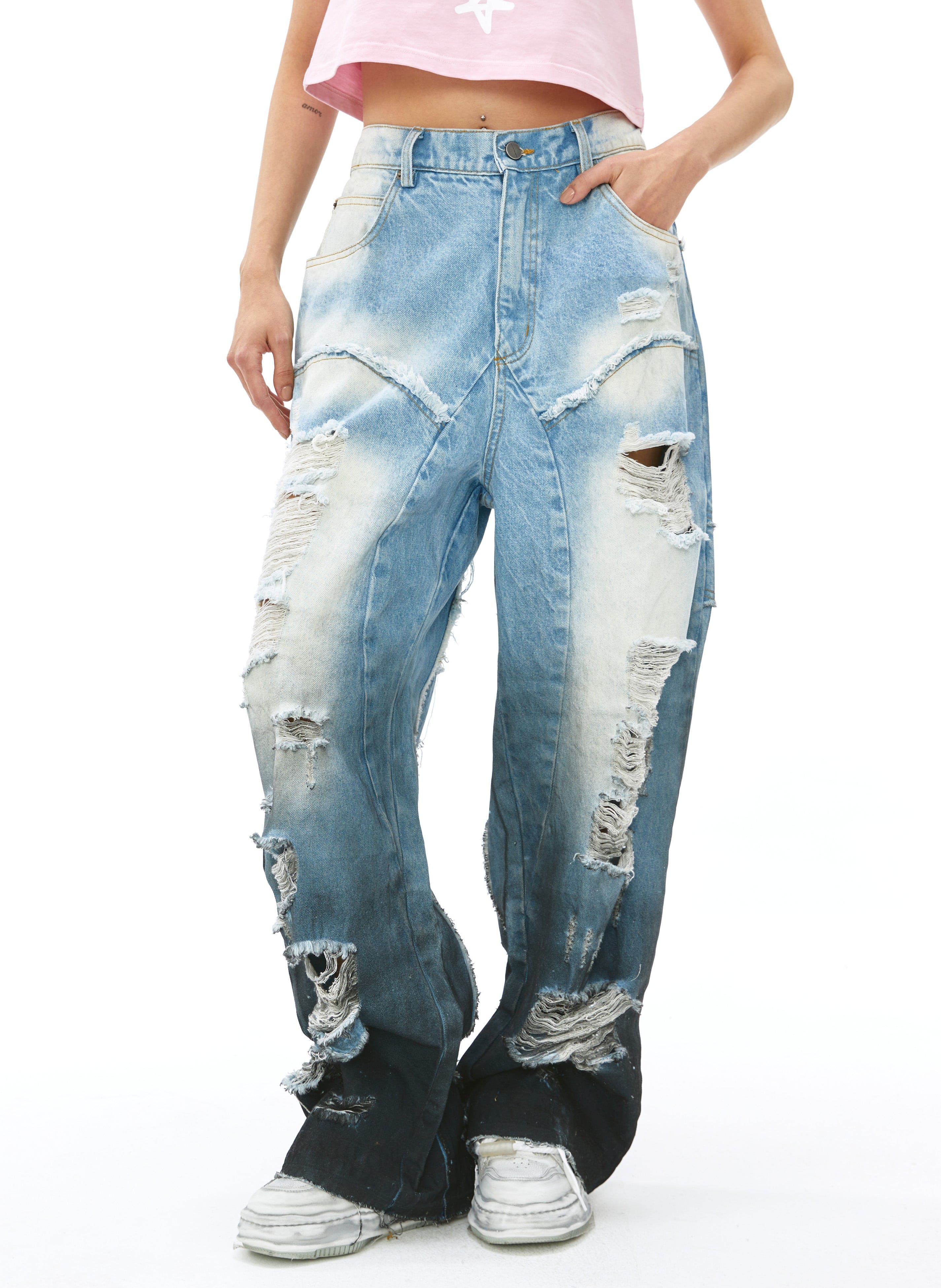 VANN VALRENCE Distressed Gradient Wash Structural Ripped Jeans, premium urban and streetwear designers apparel on PROJECTISR.com, VANN VALRENCE