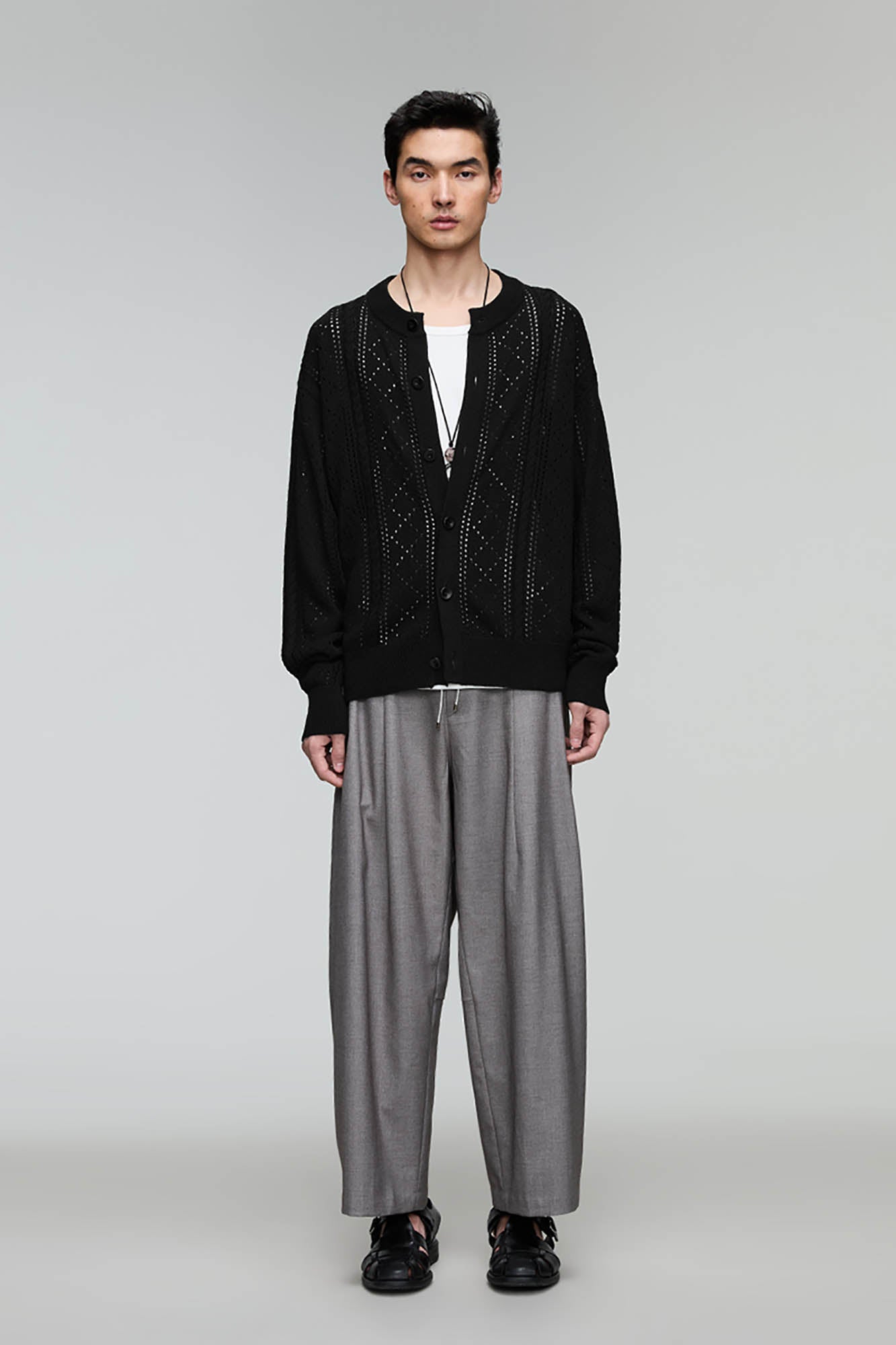 OPICLOTH Eyelet Knit Button-Up Cardigan, premium urban and streetwear designers apparel on PROJECTISR.com, OPICLOTH