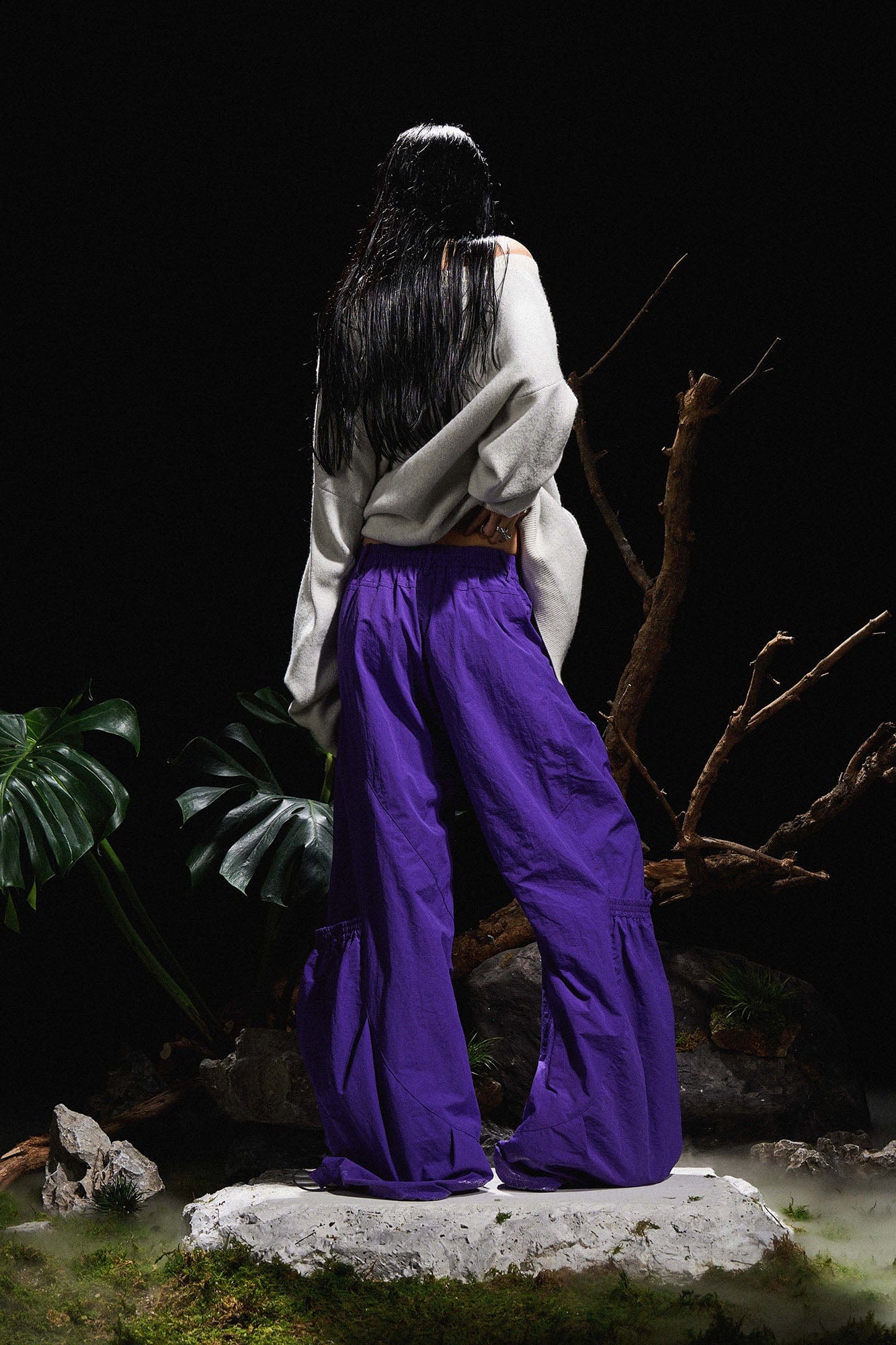 RELABEL Big-Pocket Pleated Oversized Curved Pants Purple, premium urban and streetwear designers apparel on PROJECTISR.com, RELABEL