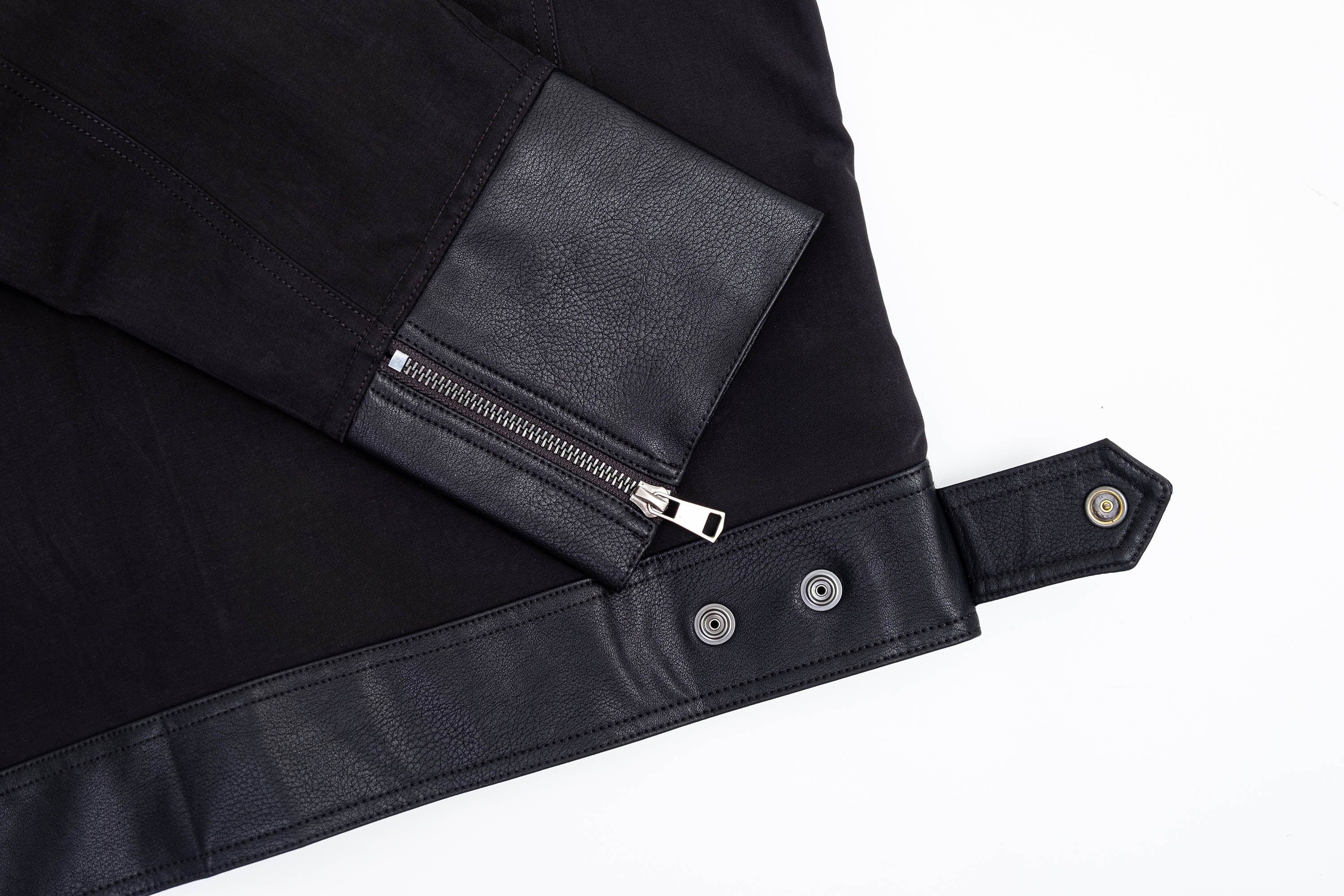 IN EXISTENCE Multi-Zip Asymmetrical Spliced Leather Biker Jacket, premium urban and streetwear designers apparel on PROJECTISR.com, IN EXISTENCE