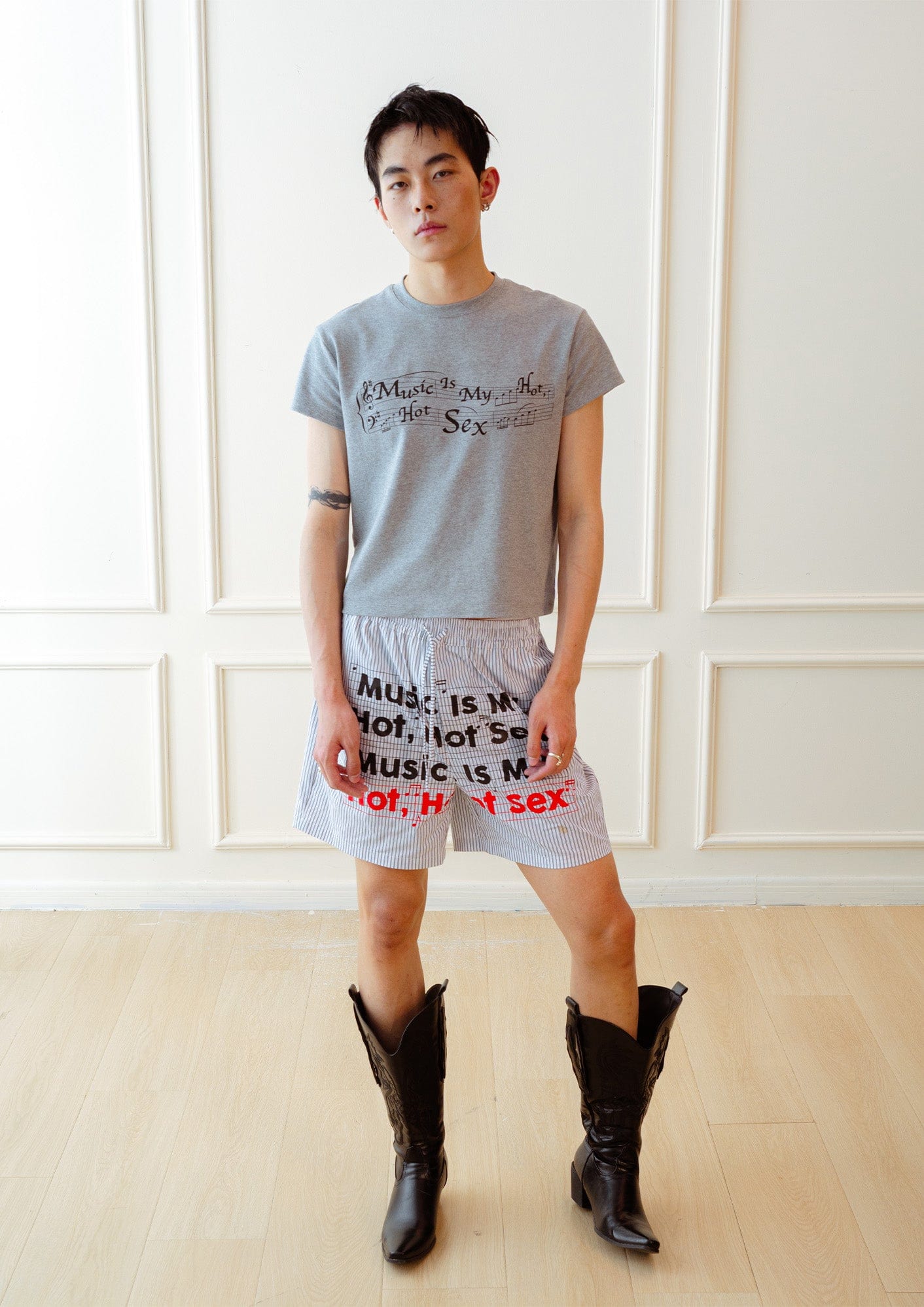 KADAKADA Stripe Slogan Graphic Lounge Shorts, premium urban and streetwear designers apparel on PROJECTISR.com, KADAKADA