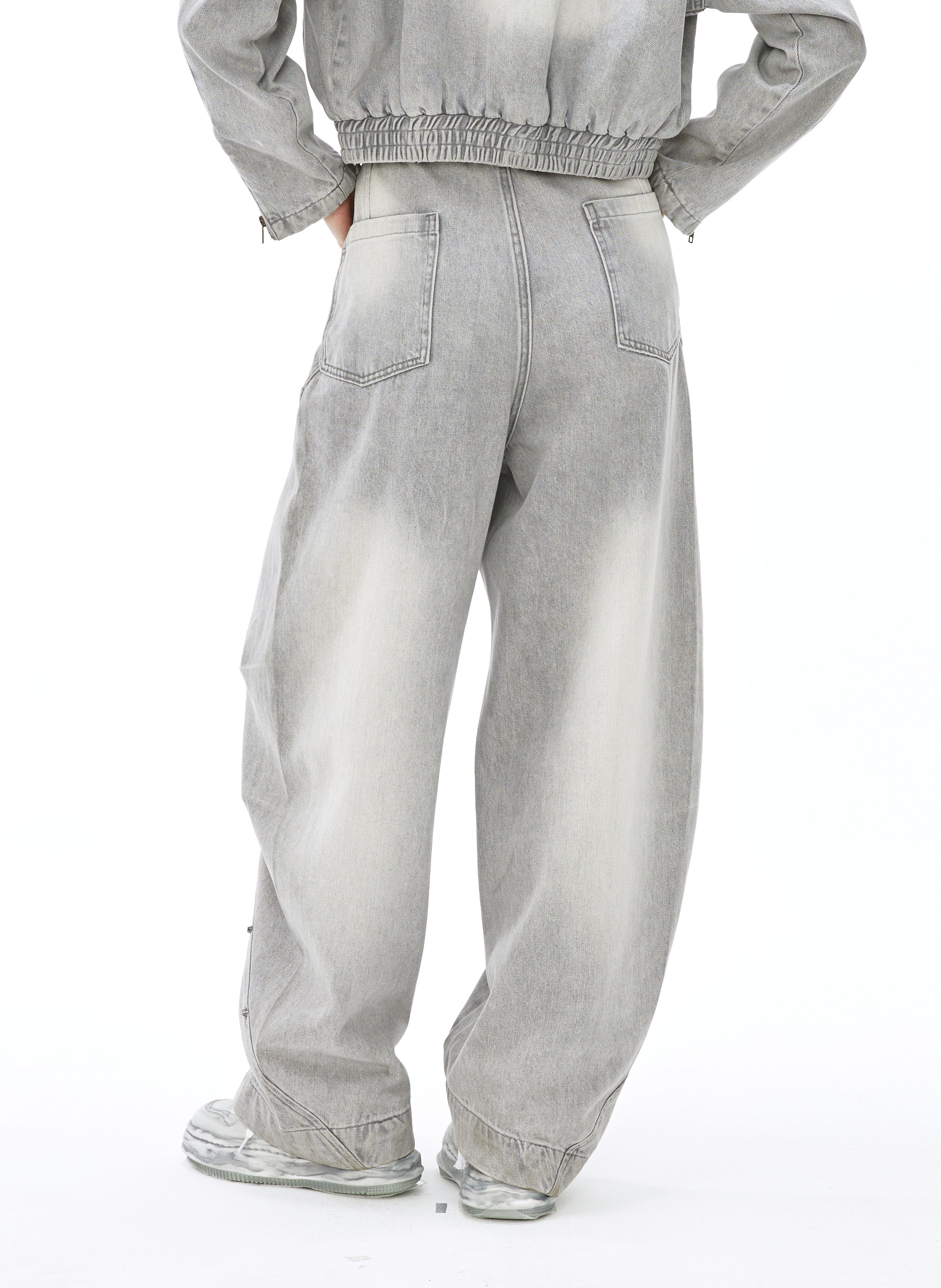 VANN VALRENCE Washed Riveted Curved-Seam Denim Pants
