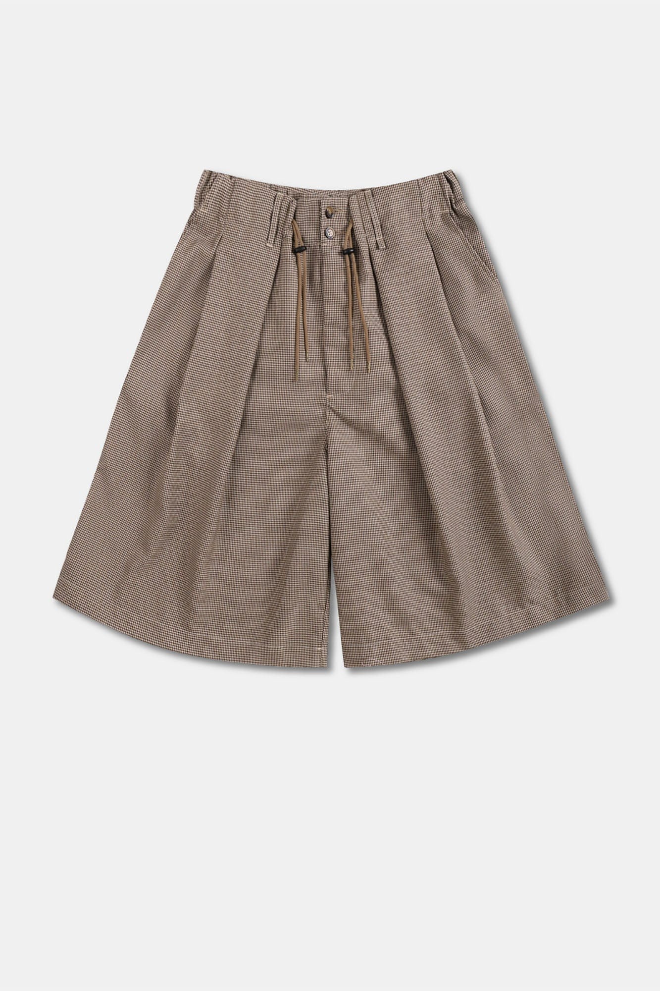 UNLIMITED MOTE Pleated Wide-Leg Drawstring Shorts Houndstooth, premium urban and streetwear designers apparel on PROJECTISR.com, UNLIMITED MOTE