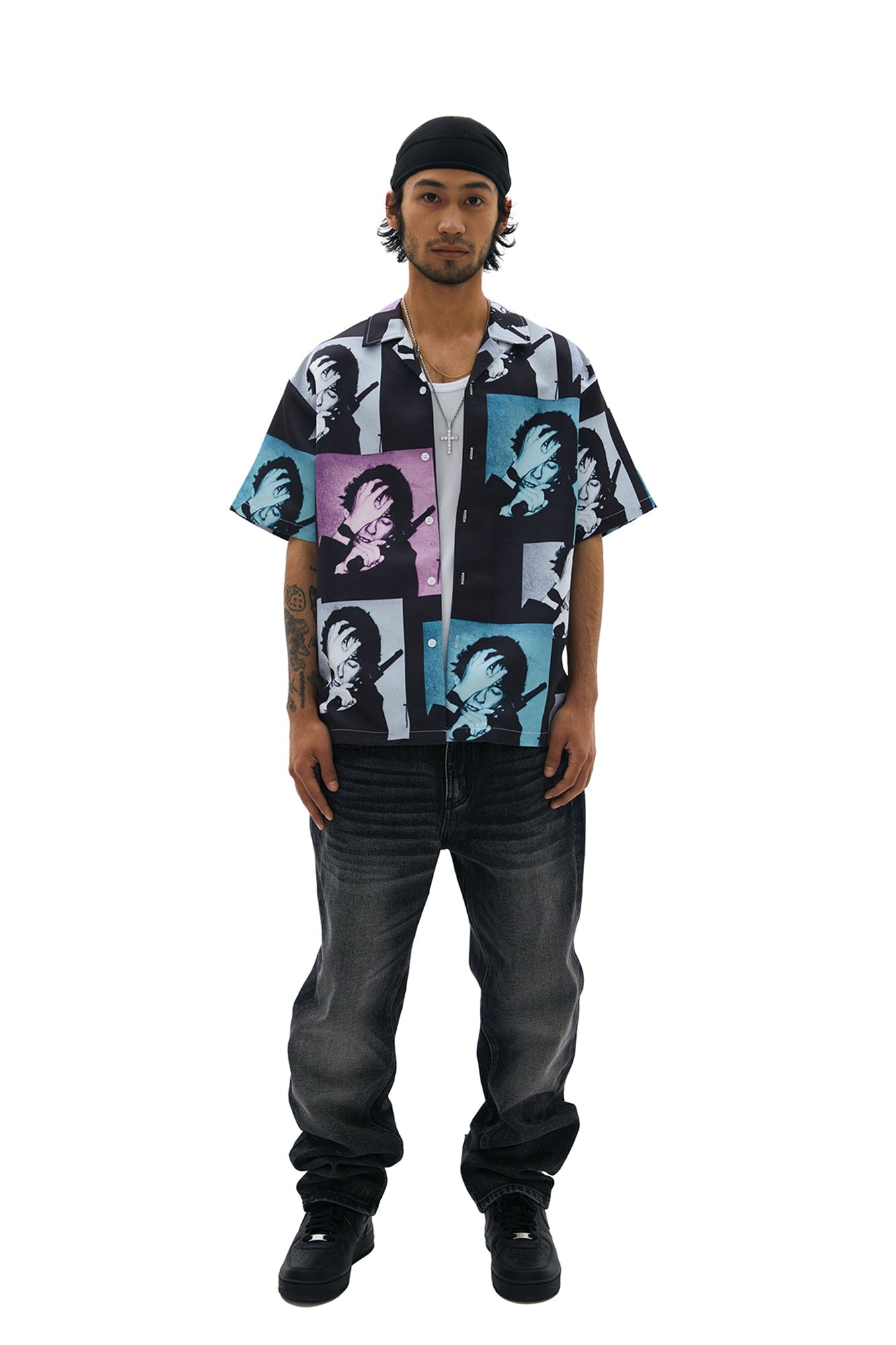 TECNINEGROUP Pop Art Portrait Graphic Cuban Half Shirt, premium urban and streetwear designers apparel on PROJECTISR.com, TECNINEGROUP