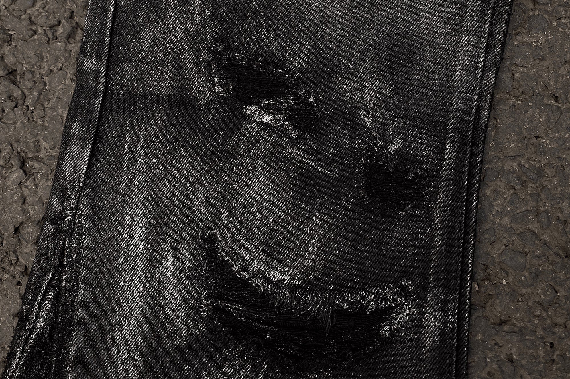 TECNINEGROUP Distressed Waxed Metallic Glazed Flared Jeans, premium urban and streetwear designers apparel on PROJECTISR.com, TECNINEGROUP