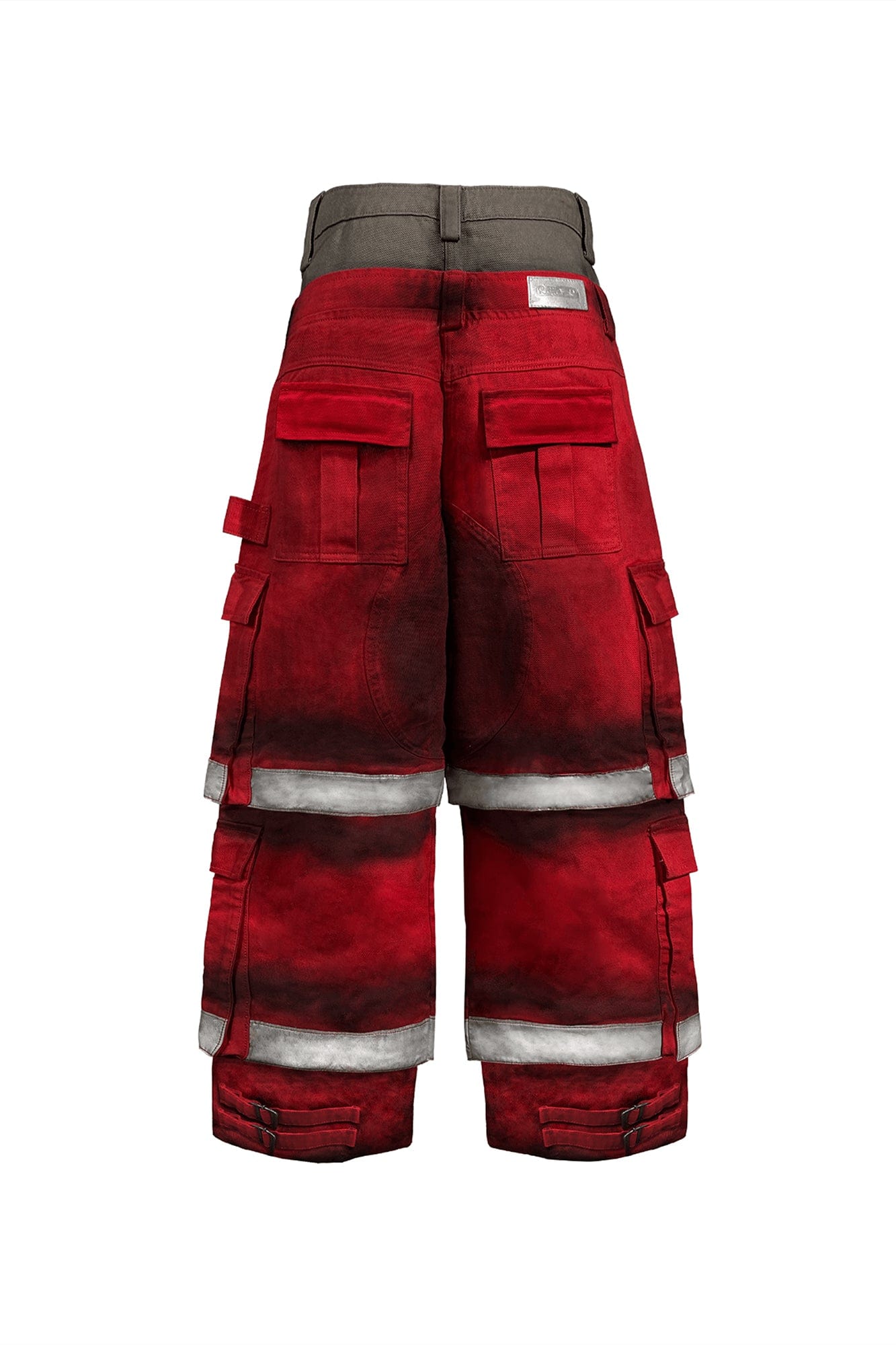 TECNINEGROUP Washed Detachable Reflective Firefighter Cargo Pants Red, premium urban and streetwear designers apparel on PROJECTISR.com, TECNINEGROUP