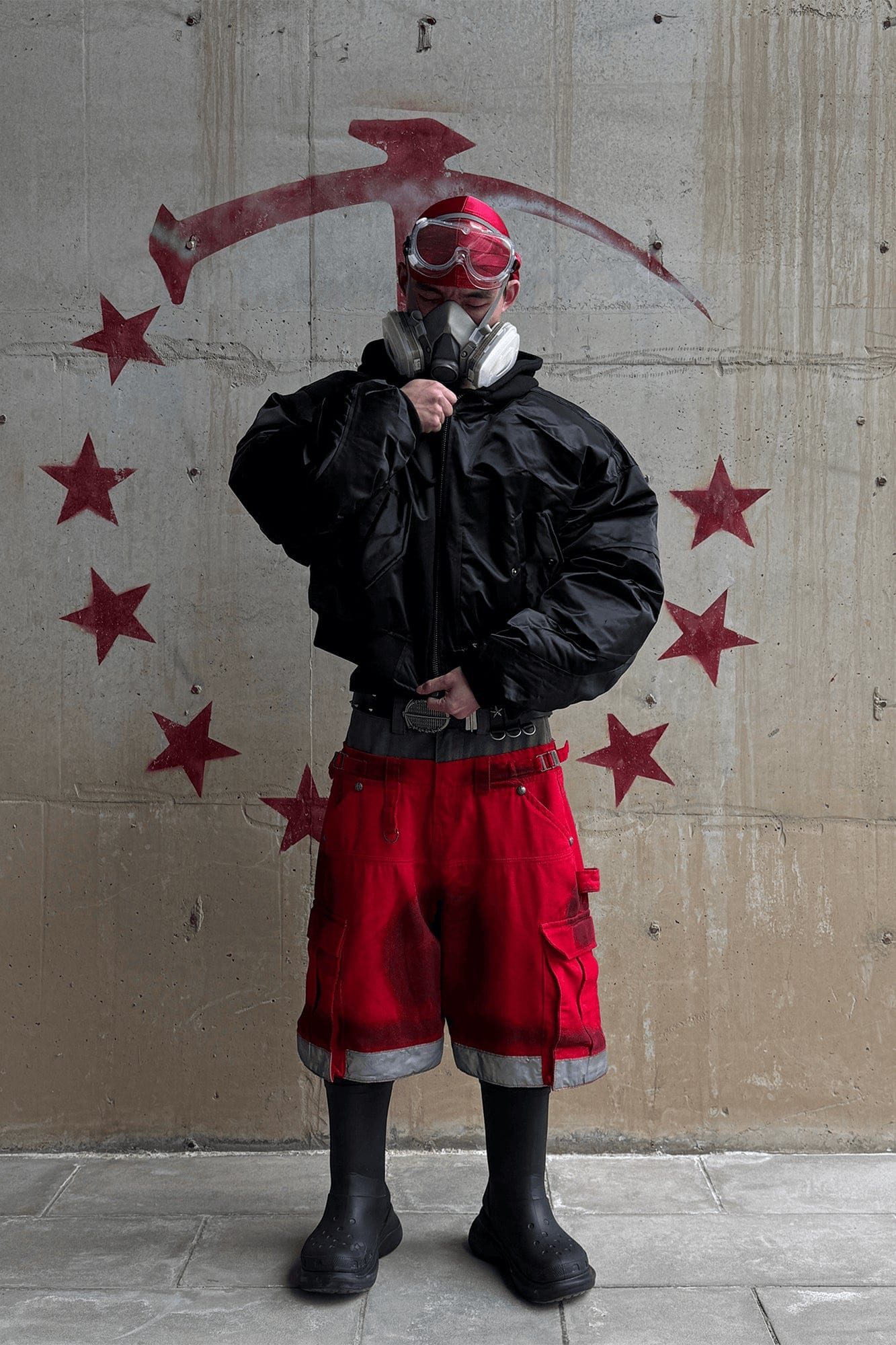 TECNINEGROUP Washed Detachable Reflective Firefighter Cargo Pants Red, premium urban and streetwear designers apparel on PROJECTISR.com, TECNINEGROUP