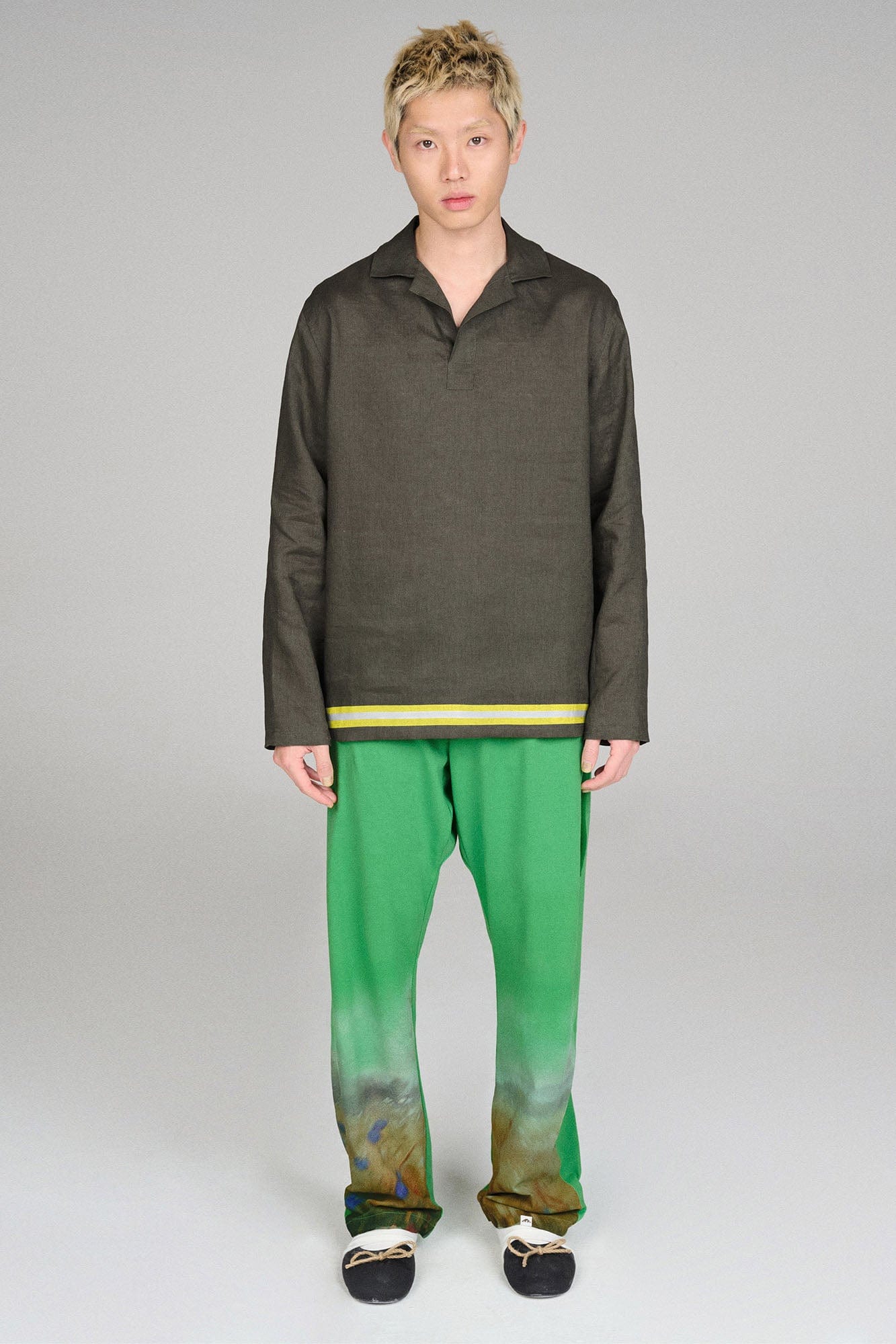 URBAN+FOREST Linen Reflective Trim Long-Sleeve Polo, premium urban and streetwear designers apparel on PROJECTISR.com, URBAN+FOREST