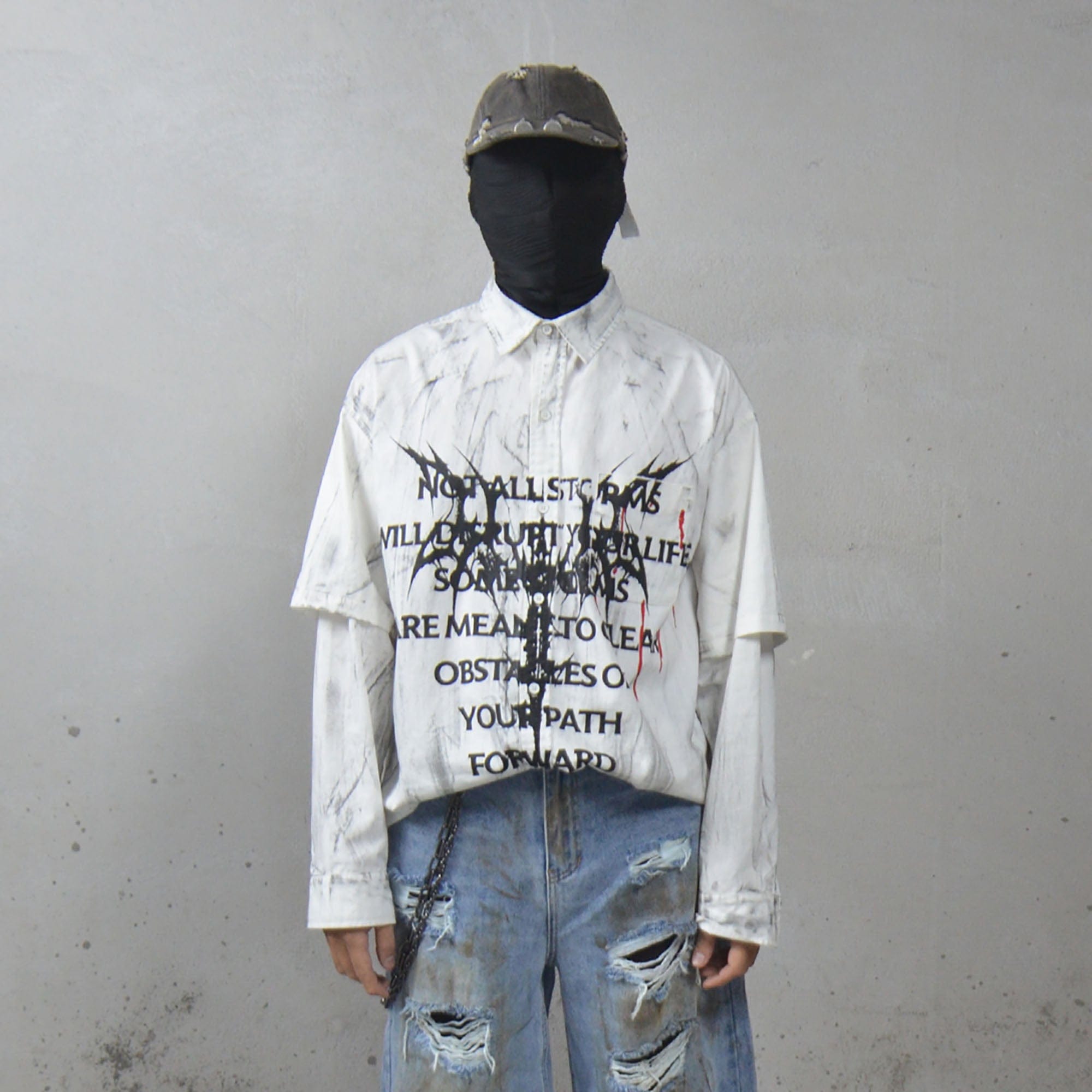 LUUUCAM Slogan Graphic Paintbrush Double-Layer Shirt, premium urban and streetwear designers apparel on PROJECTISR.com, LUUUCAM