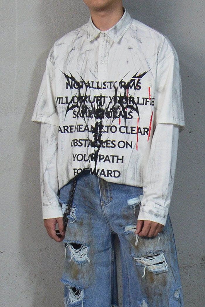 LUUUCAM Slogan Graphic Paintbrush Double-Layer Shirt, premium urban and streetwear designers apparel on PROJECTISR.com, LUUUCAM