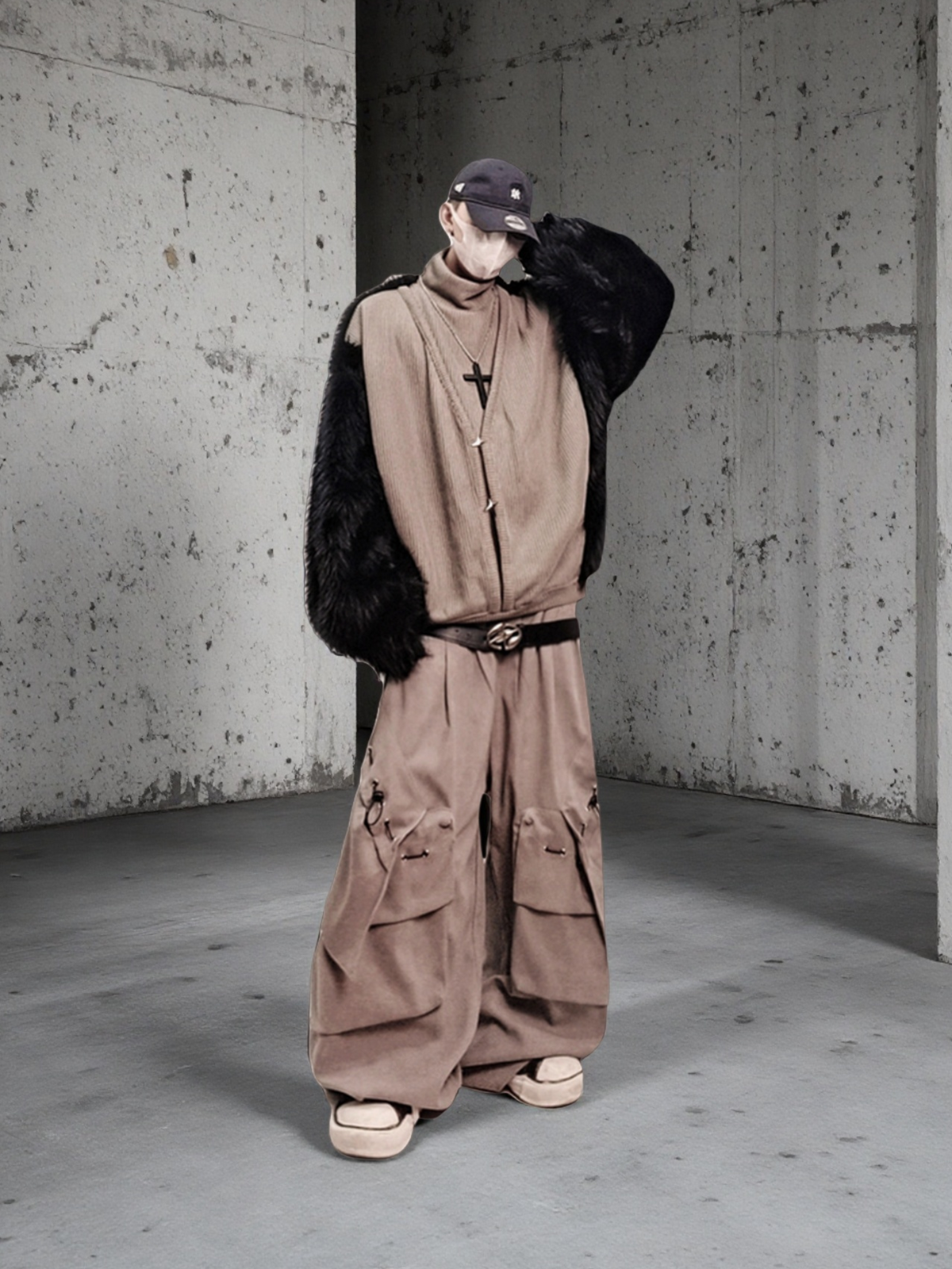 UUCSCC Faux Fur Spliced Turtleneck Sweater