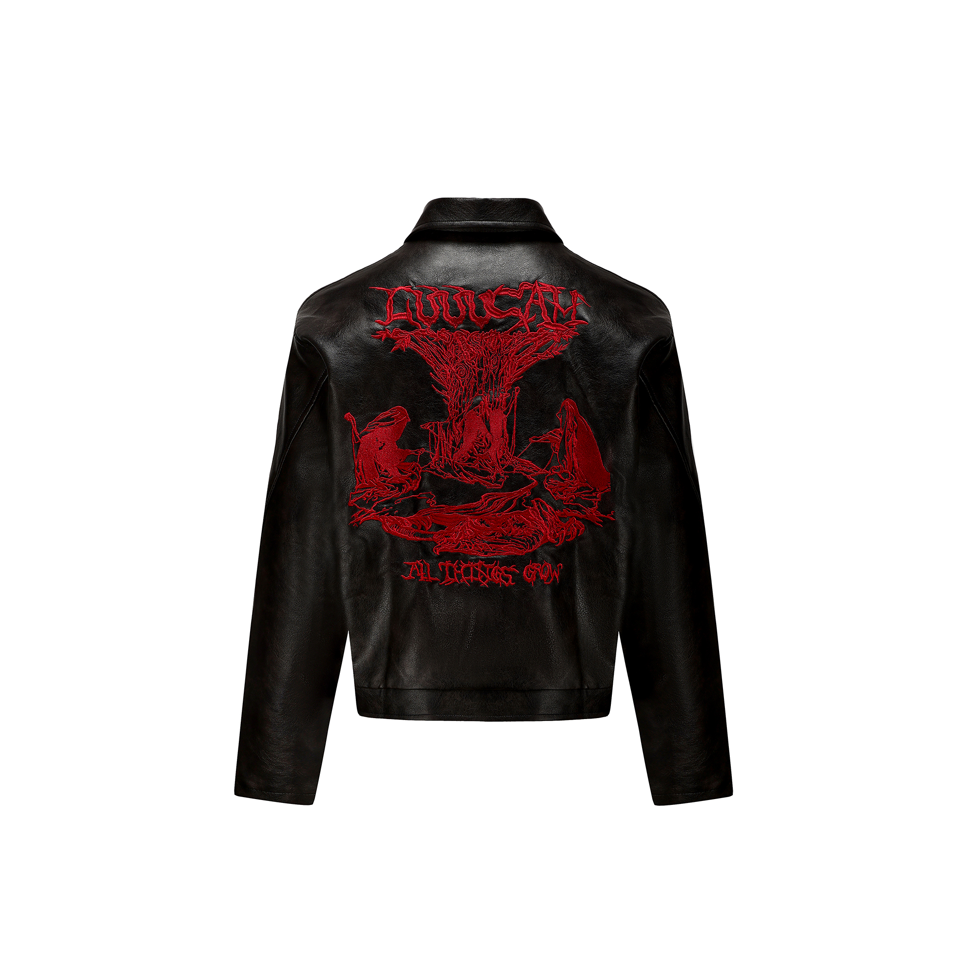 LUUUCAM Embroidered Faux Leather Jacket
