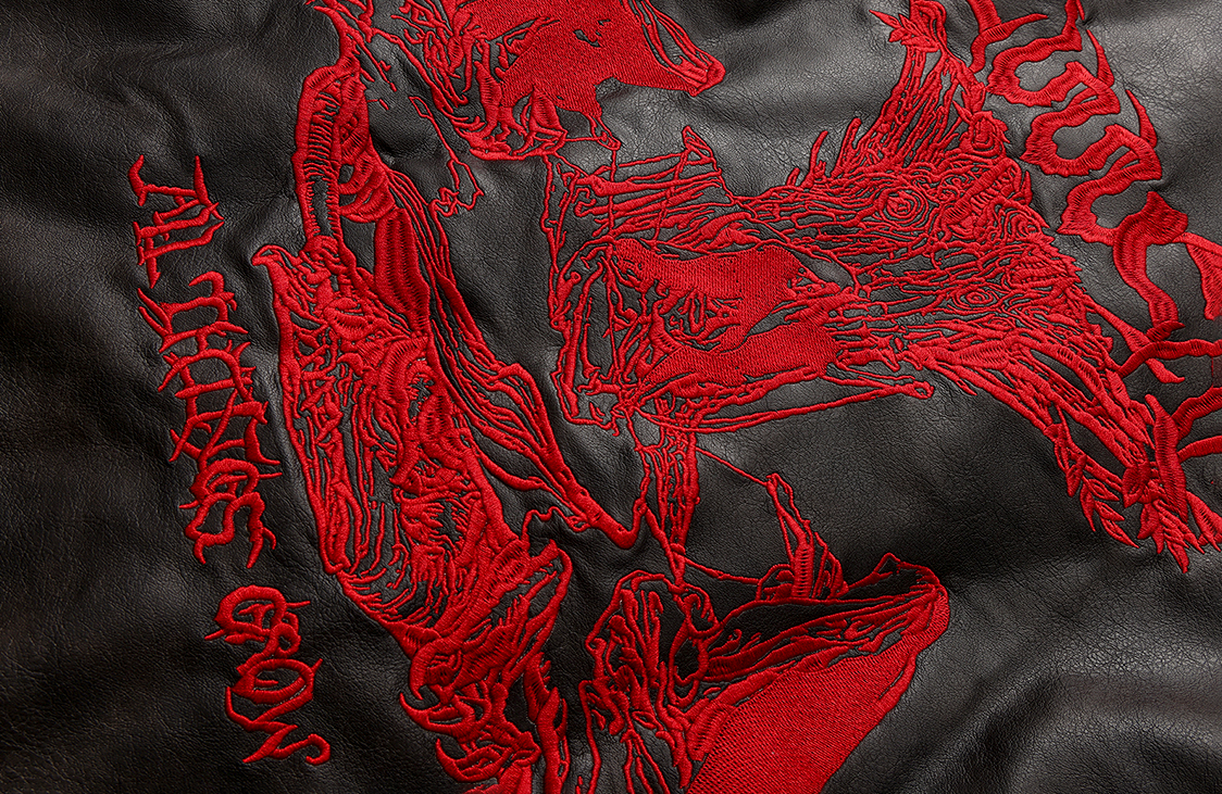 LUUUCAM Embroidered Faux Leather Jacket