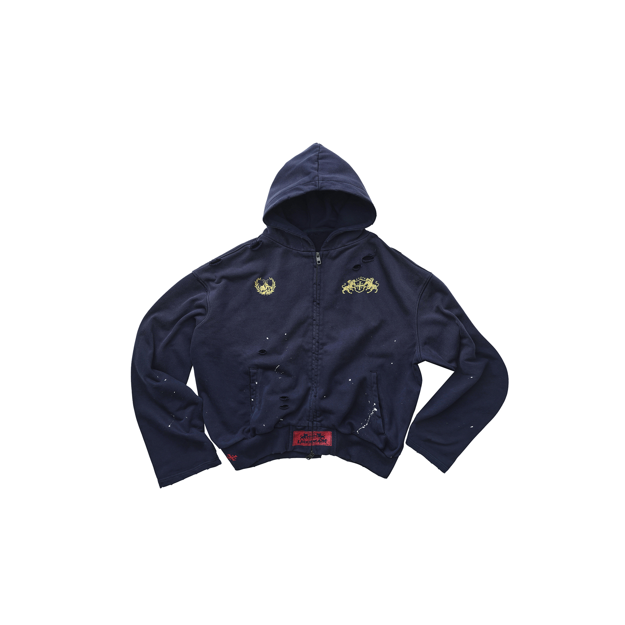 LUUUCAM Paint-Splattered Distressed Zip Hoodie