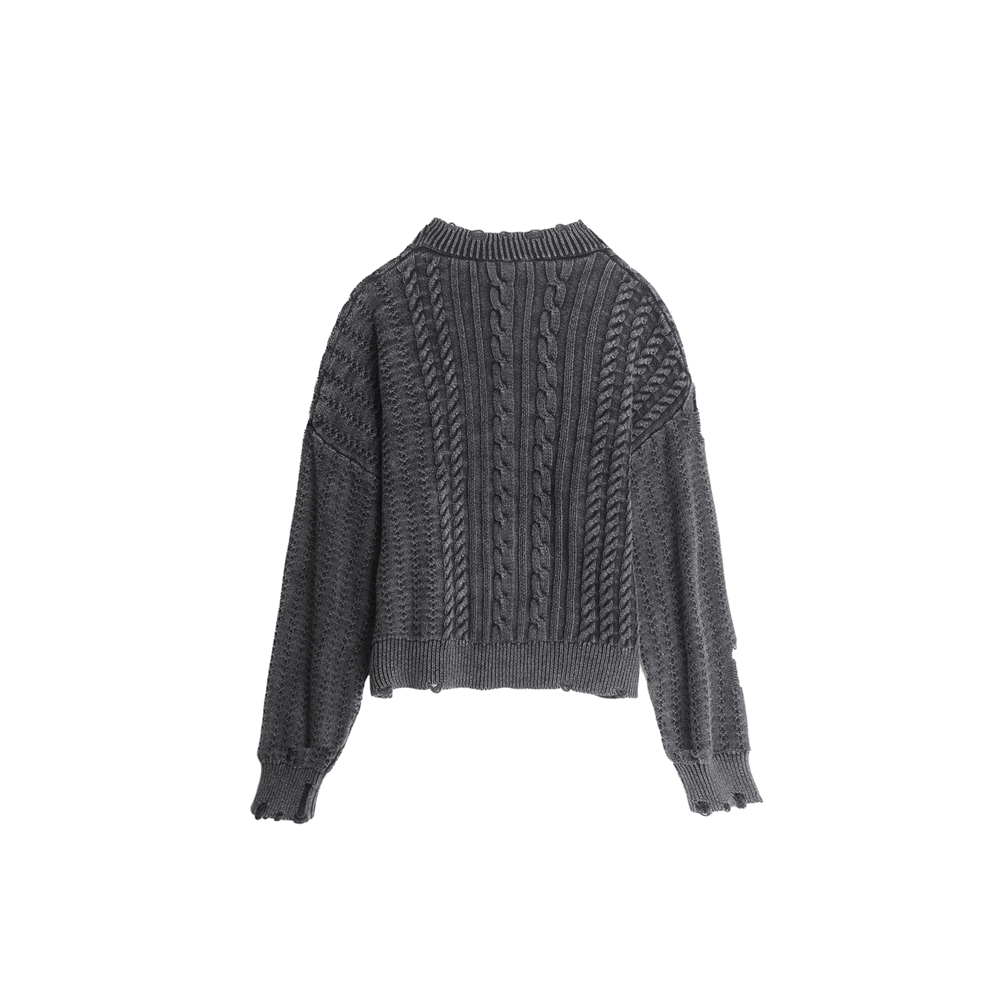 LUUUCAM Ribbed Distressed Button-Up Knit