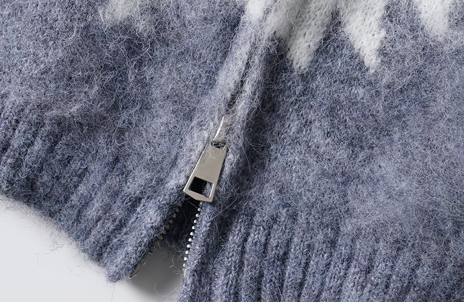 LUUUCAM Faux Mink Jacquard Dual-Zip Hooded Cardigan