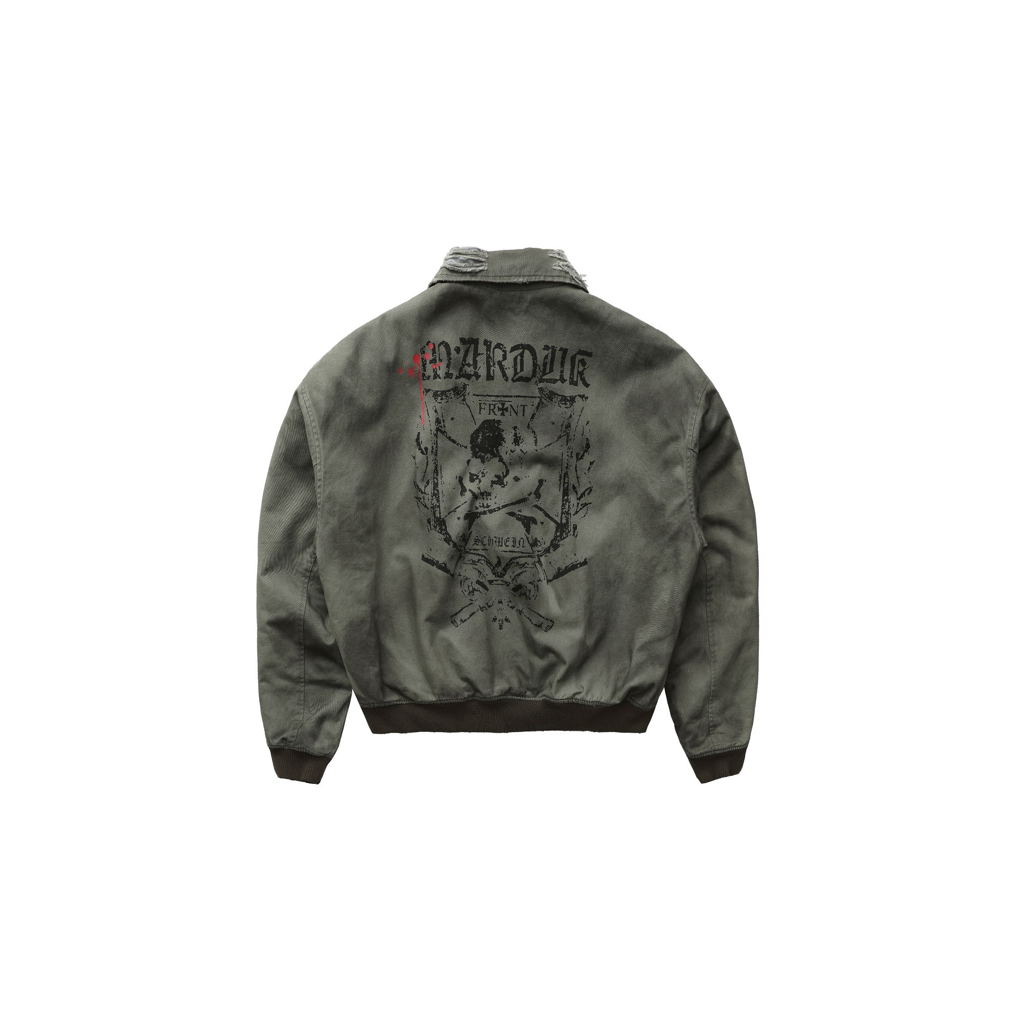 LUUUCAM Distressed Skull Graphic Cropped Puffer Jacket