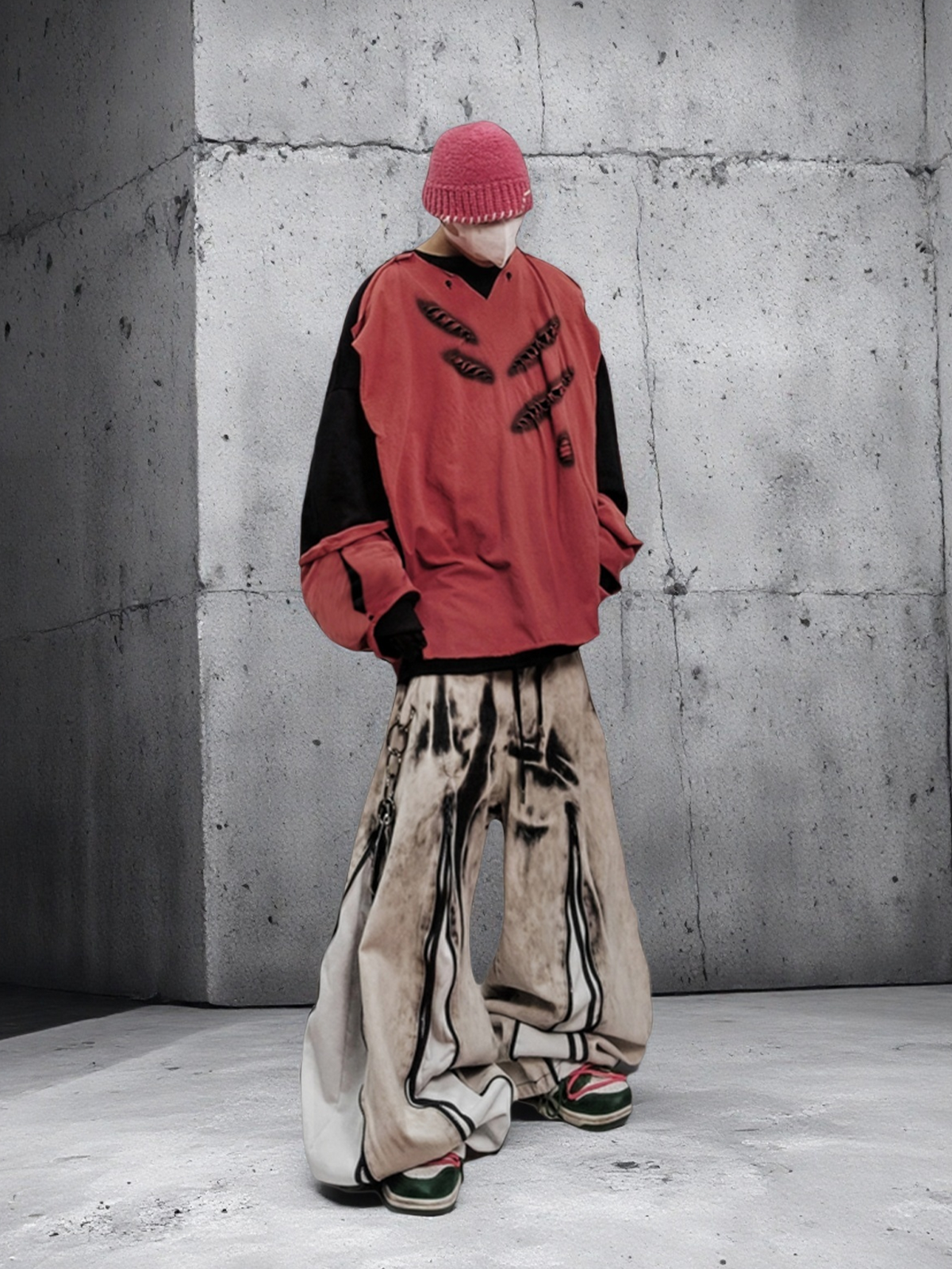 UUCSCC Washed Multi-Zipper Wide-Leg Jeans