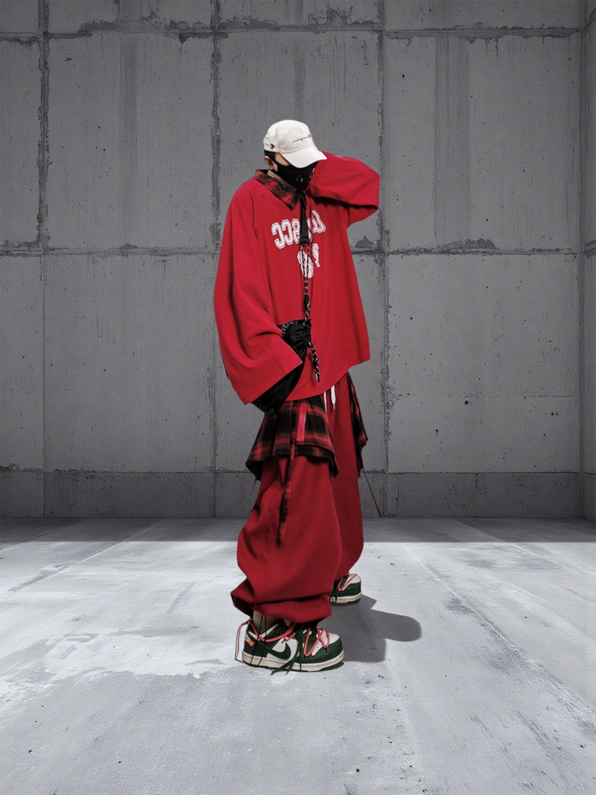 UUCSCC Layered Plaid Wide-Leg Jogger Pants