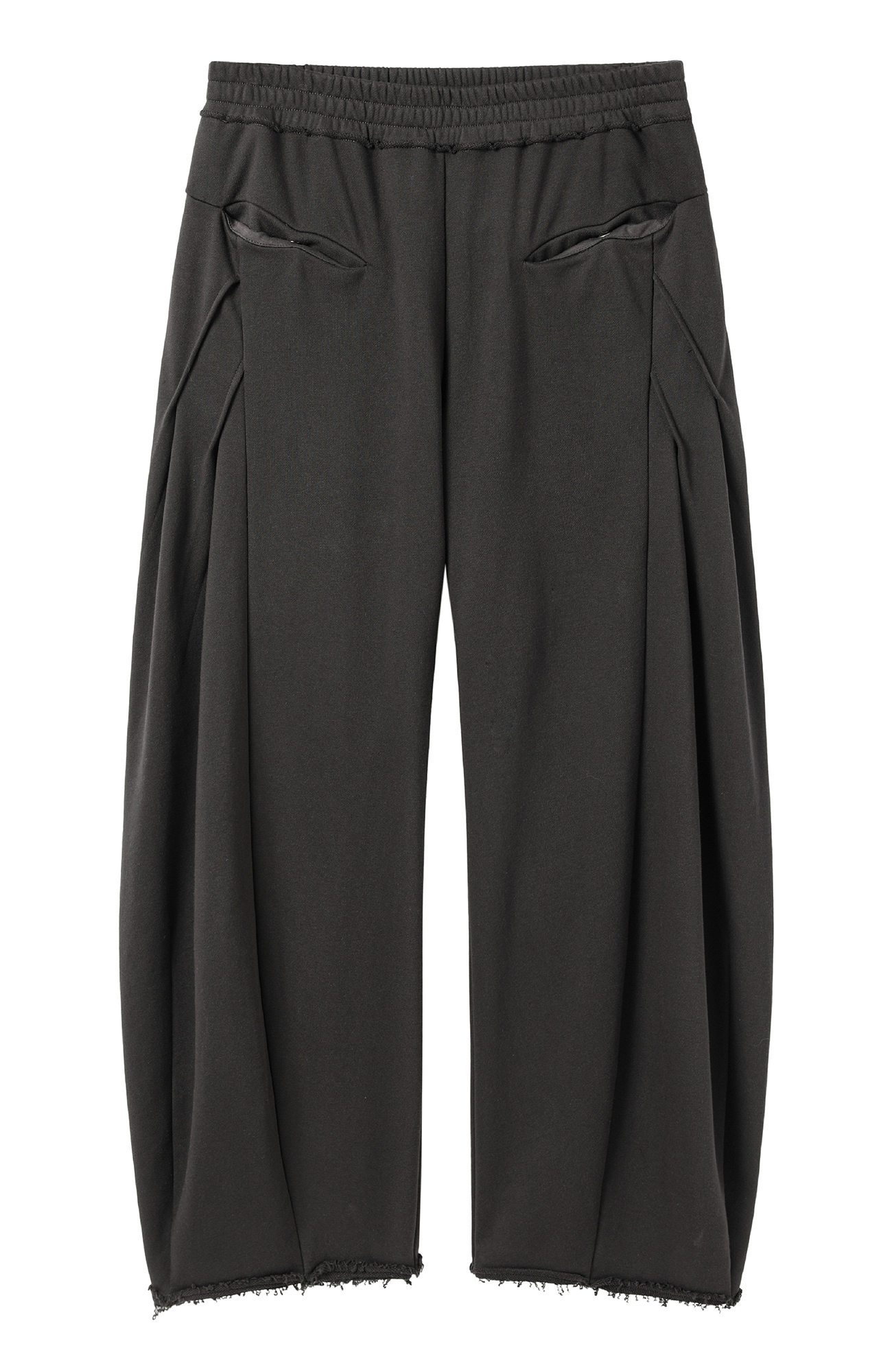 ALVNG AR ANTS Curved-Leg Pleated Raw-Hem Sweatpants, premium urban and streetwear designers apparel on PROJECTISR.com, ALVNG AR ANTS