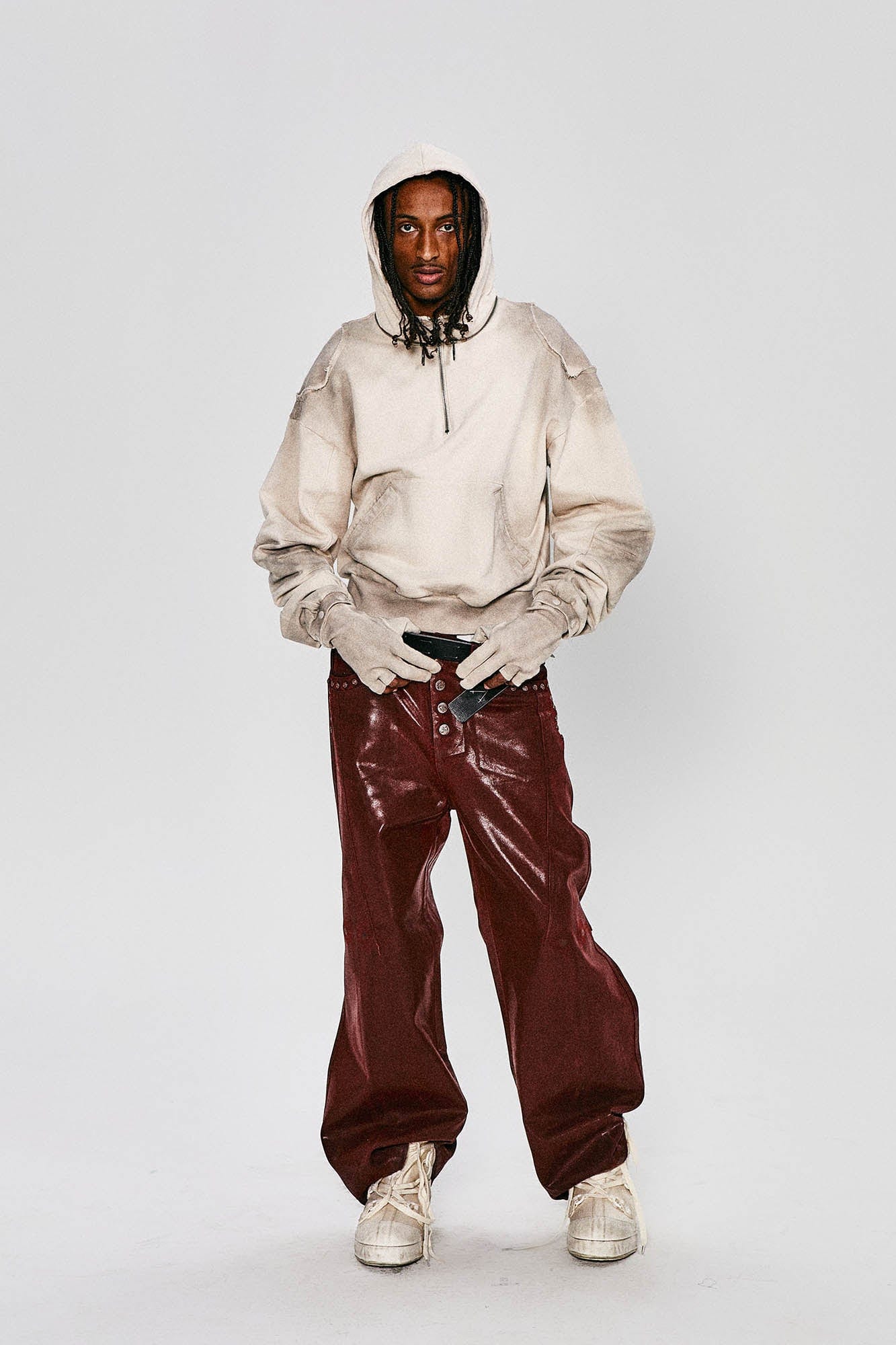 FLYERRER Distressed Detachable-Hood Glove-Sleeve Hoodie, premium urban and streetwear designers apparel on PROJECTISR.com, FLYERRER