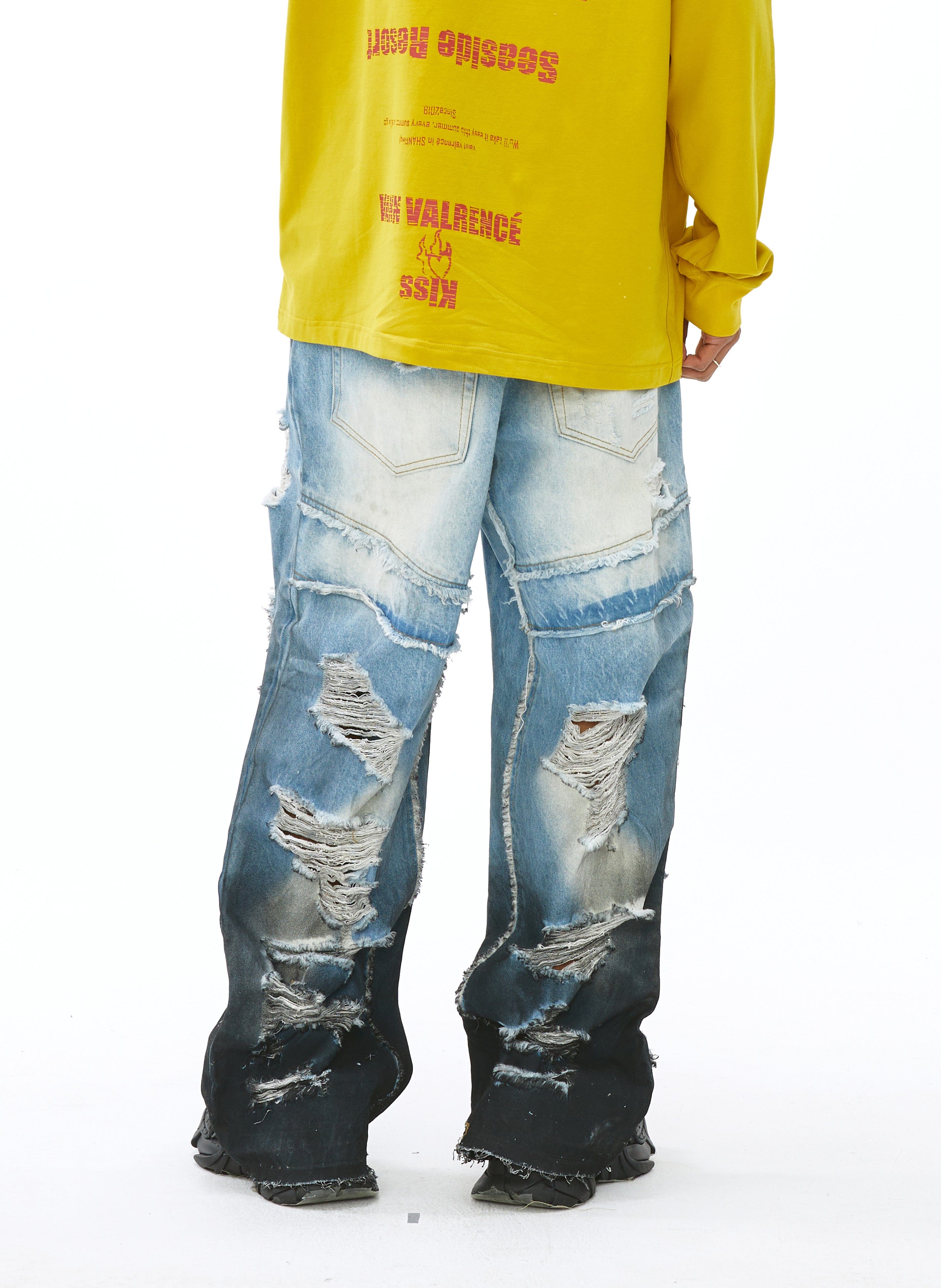 VANN VALRENCE Distressed Gradient Wash Structural Ripped Jeans, premium urban and streetwear designers apparel on PROJECTISR.com, VANN VALRENCE