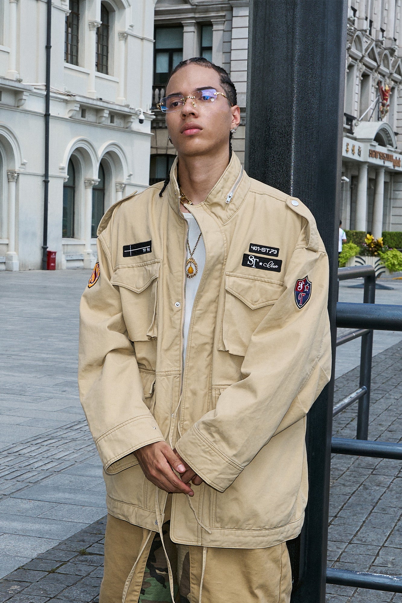 STEEPC Embroidered-Patch Multi-Pocket Oversized Jacket