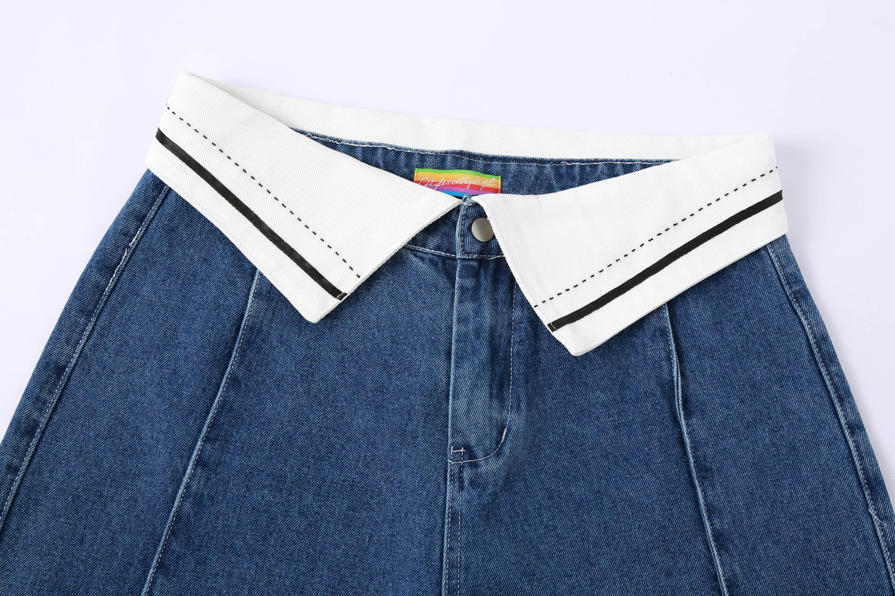 CLP Folded-Waist Spliced Jeans, premium urban and streetwear designers apparel on PROJECTISR.com, CLP