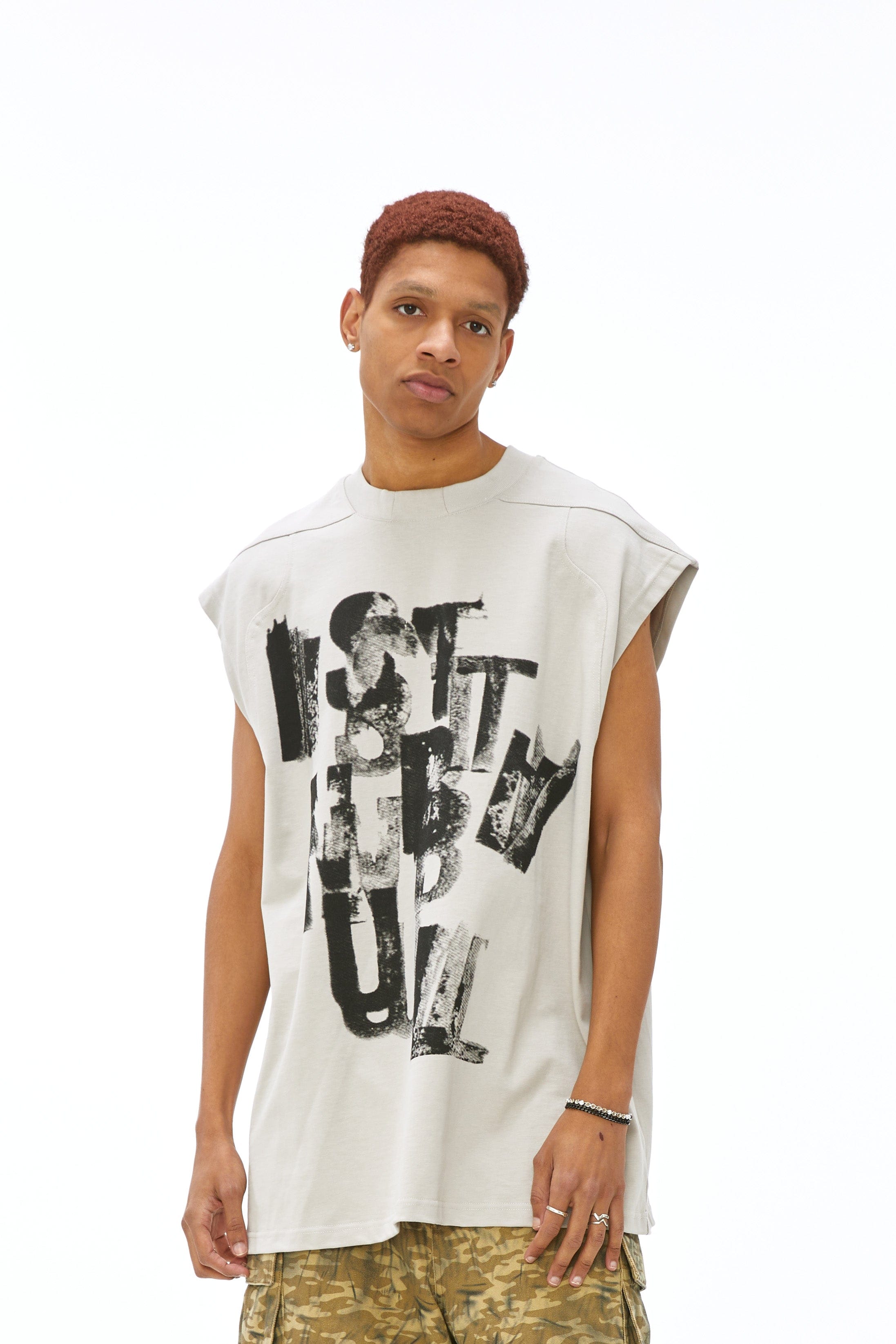 VANN VALRENCE Slogan Graphic Oversized Sleeveless Tee