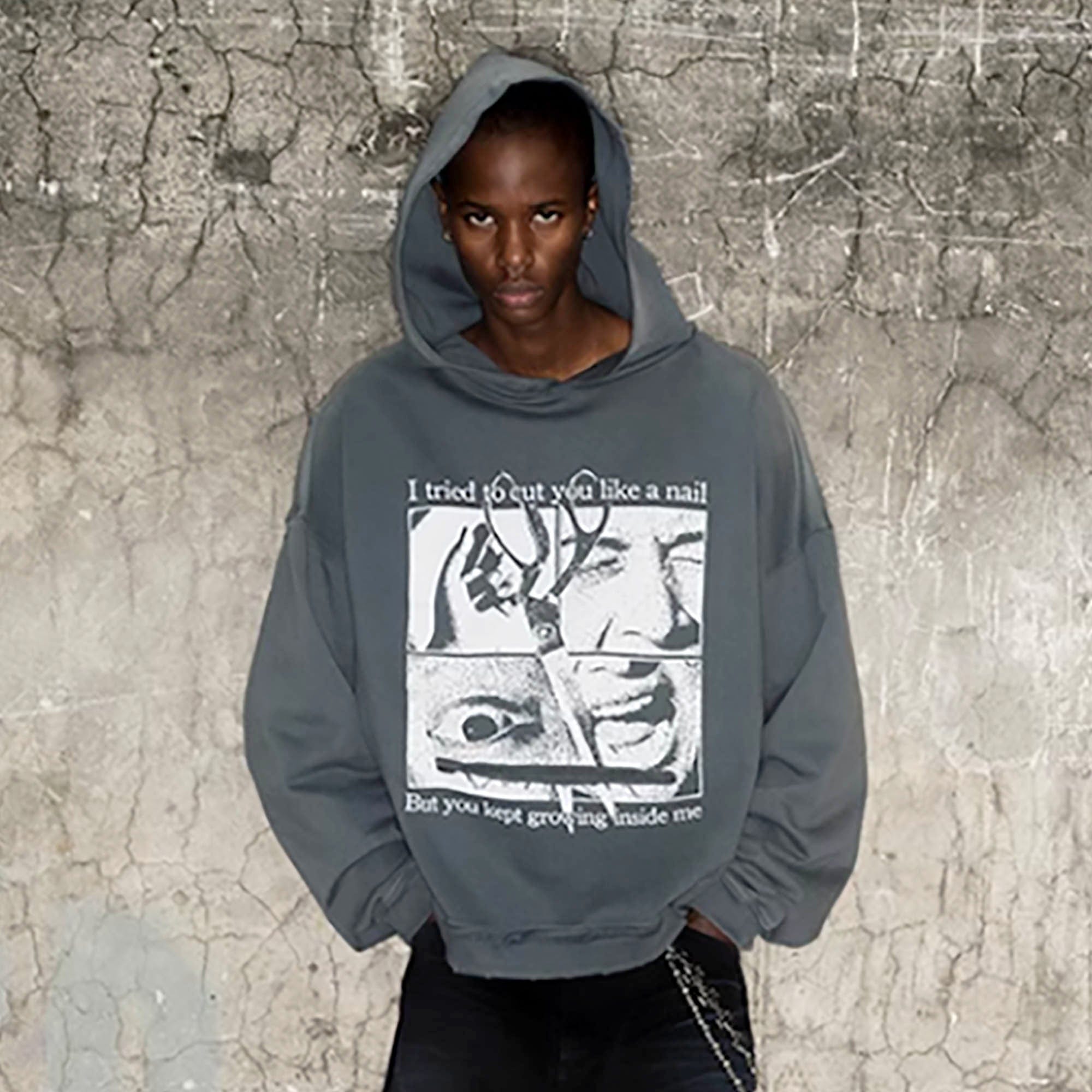 TRIANGLE PROJECT The Scissor Distressed Hoodie, premium urban and streetwear designers apparel on PROJECTISR.com, TRIANGLE PROJECT