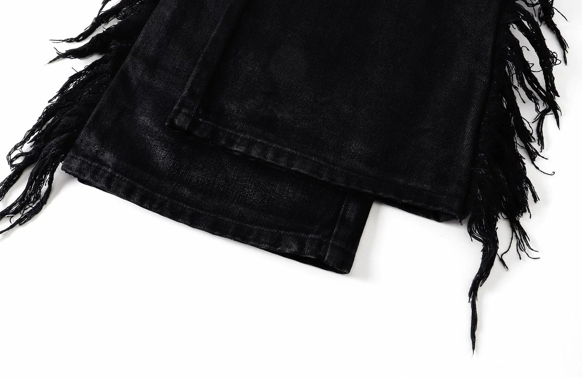 REBEL WAVE Frayed Raw Edge Flared Jeans