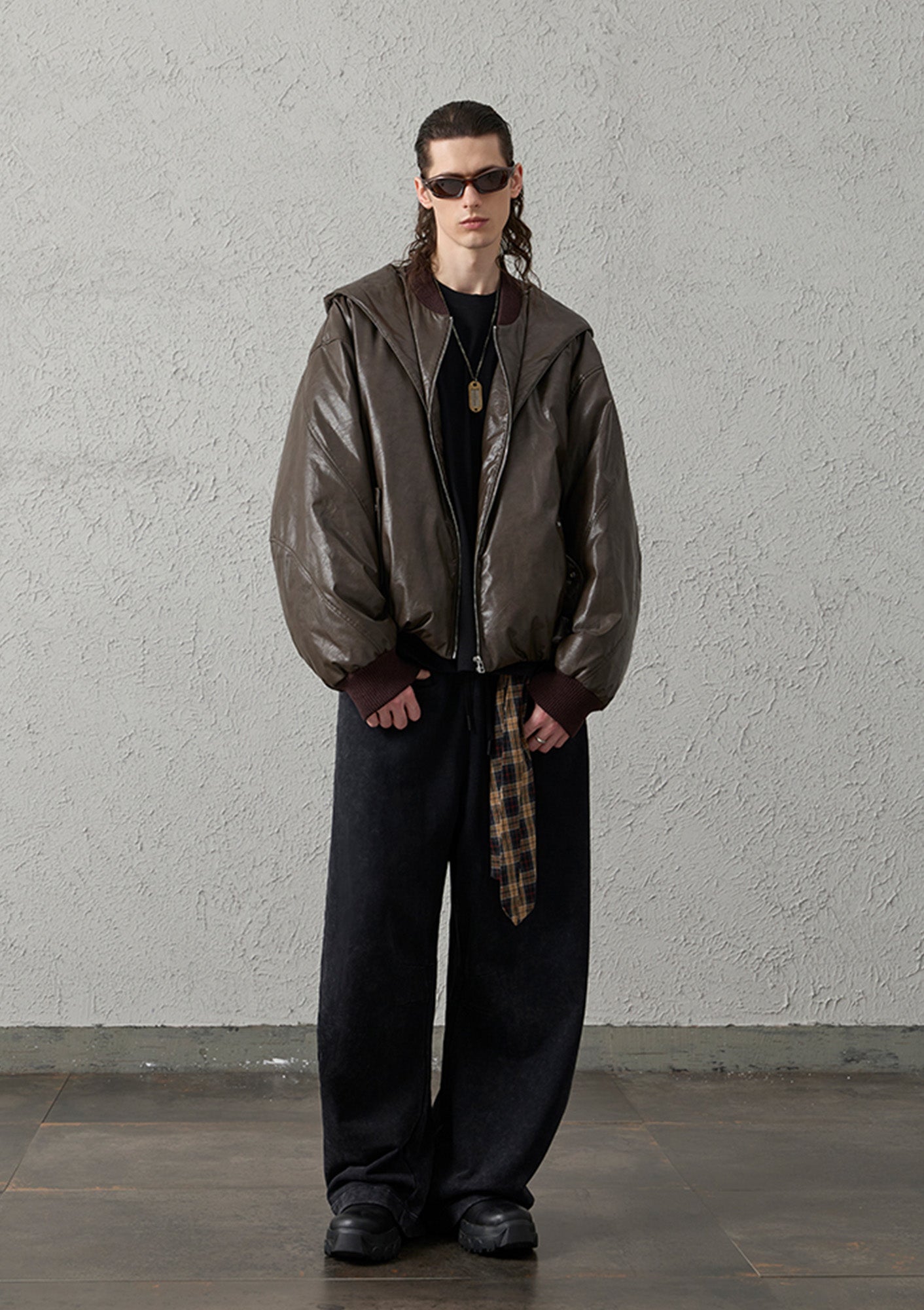 ORGANIC EMOTION Waxed-Wash Oversized Curved Pants, premium urban and streetwear designers apparel on PROJECTISR.com, ORGANIC EMOTION