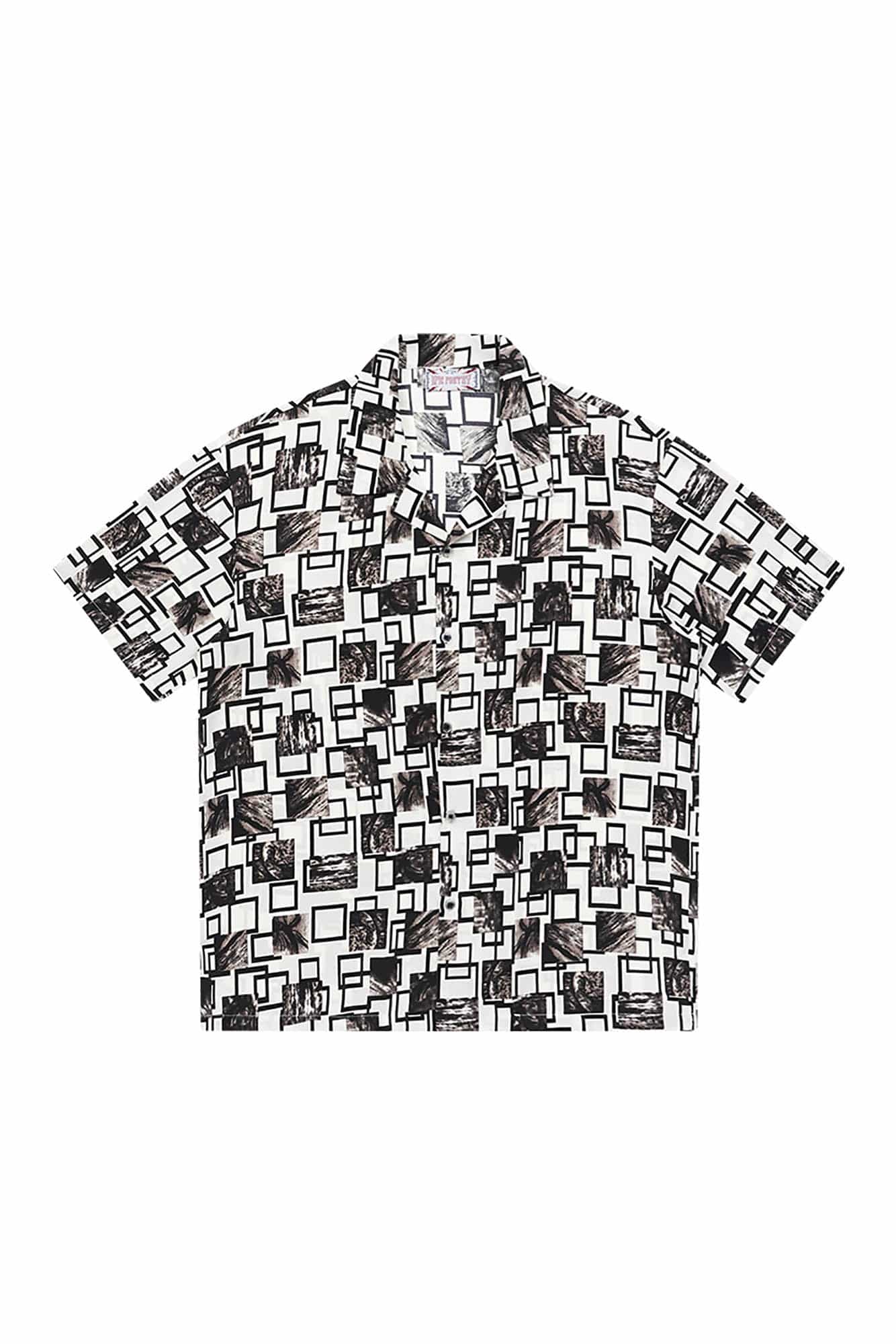 EPIC POETRY Monochrome Collage Grid Cuban Half Shirt, premium urban and streetwear designers apparel on PROJECTISR.com, EPIC POETRY