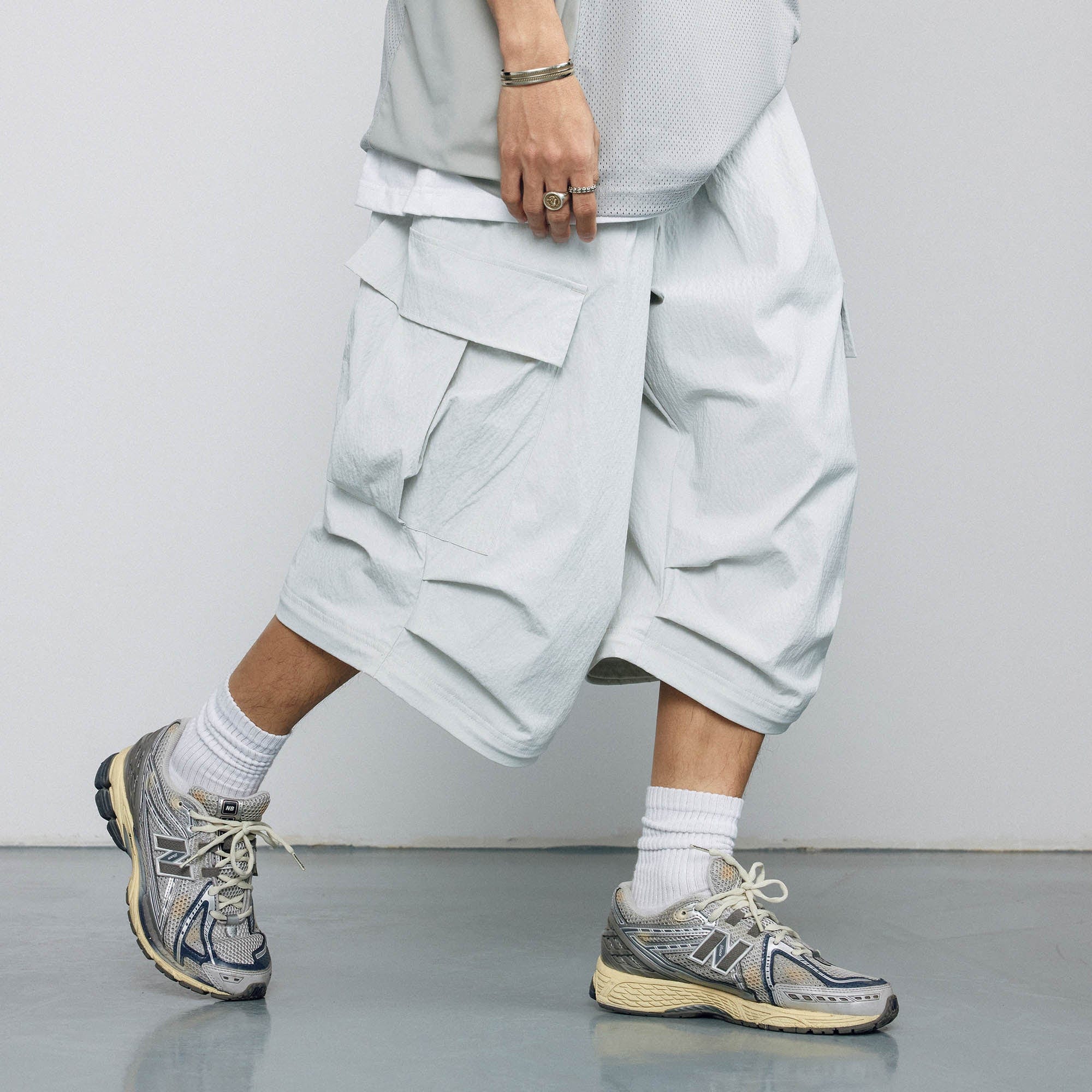 BANANA CLUB Crinkled Multi-Pocket Detachable Cargo Pants, premium urban and streetwear designers apparel on PROJECTISR.com, BANANA CLUB